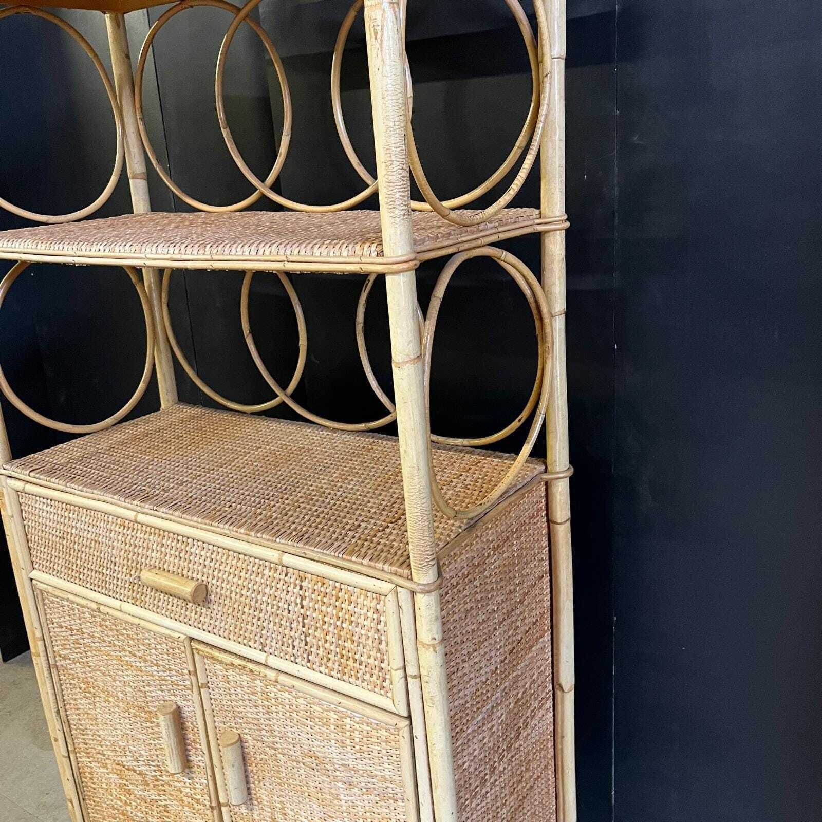 Vintage Cane And Bamboo Display Cabinet With Top Shelving photo 875.0