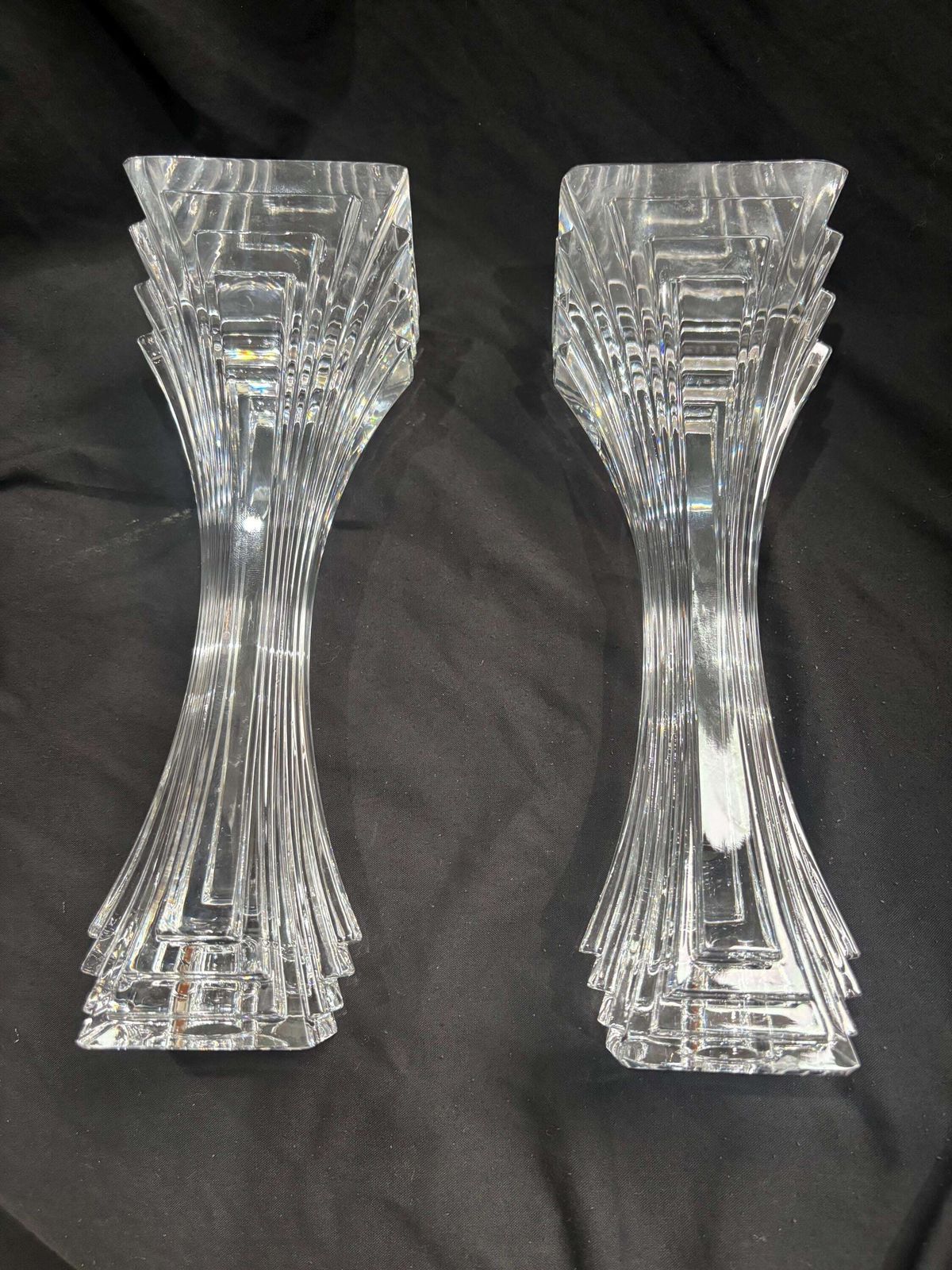 Large Crystal Art Deco Style Candle Holders By Mikasa 10" photo vinterior