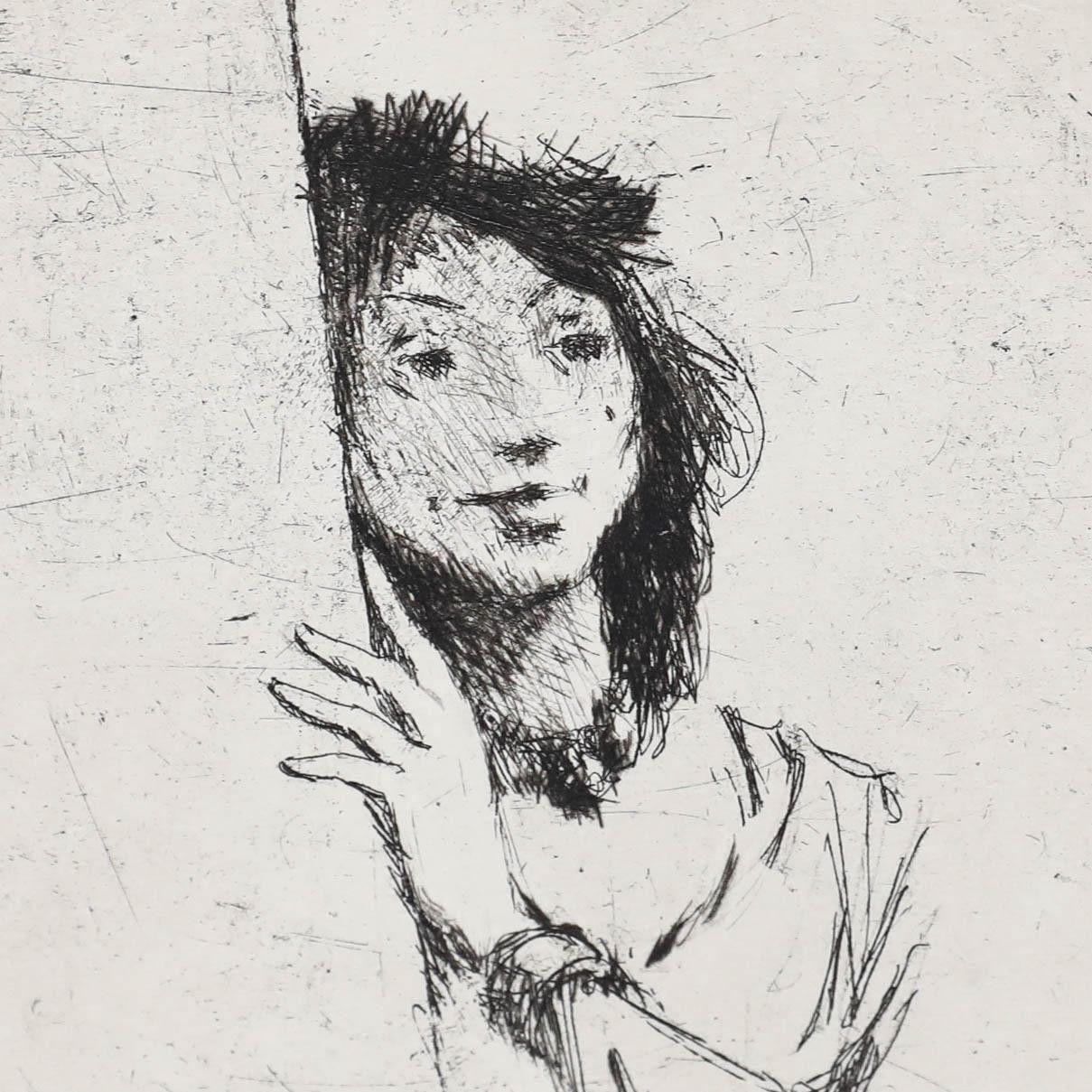 Erich Seidel (1895 1984) 20th Century Drypoint, Hidden Smile photo Art