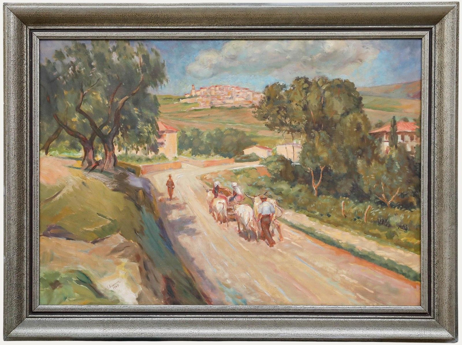 Karl Schwarz (20th Century) 1940 Oil, Cattle Driving