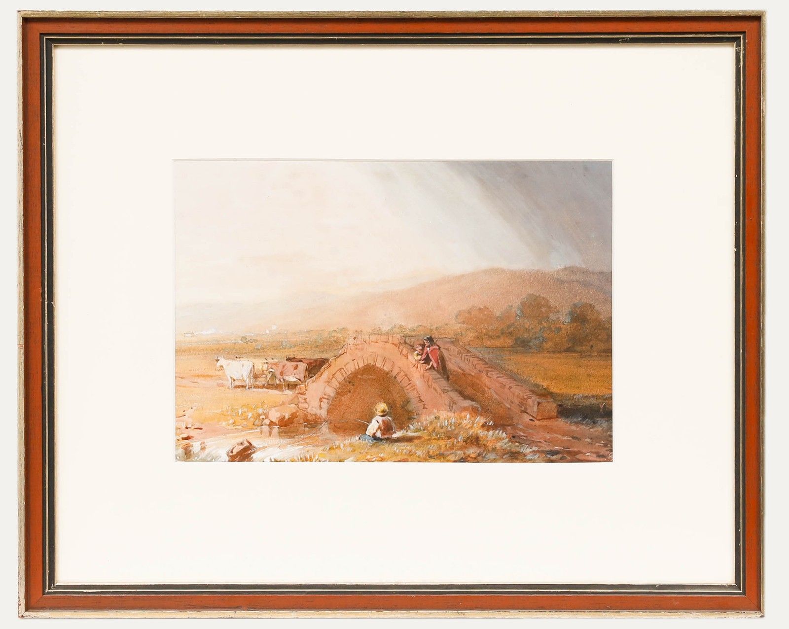 Manner Of David Cox (1783 1839) 19th Century Watercolour, Meeting On A Bridge