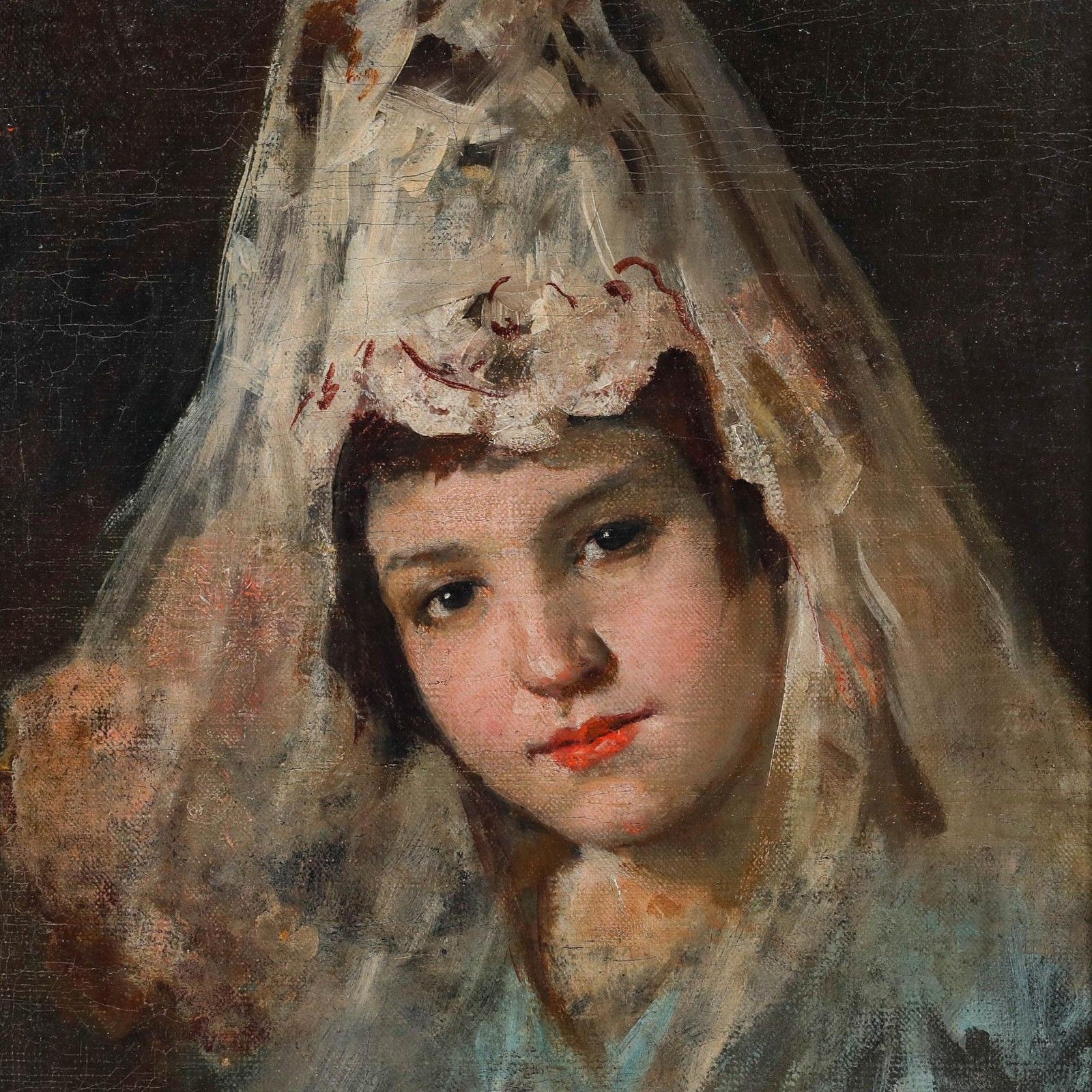 Framed Late 19th Century Oil Spanish Beauty photo Art