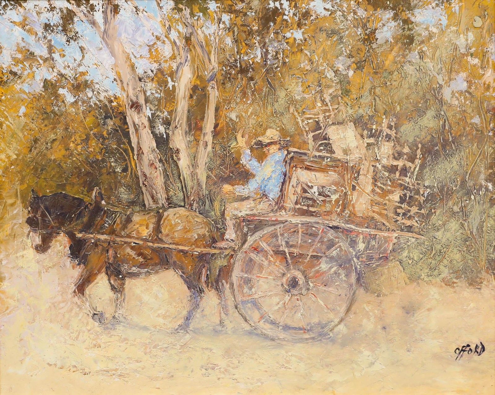 Bill Offord (B.1944) Australian School 20th Century Oil, On The Move photo furniture