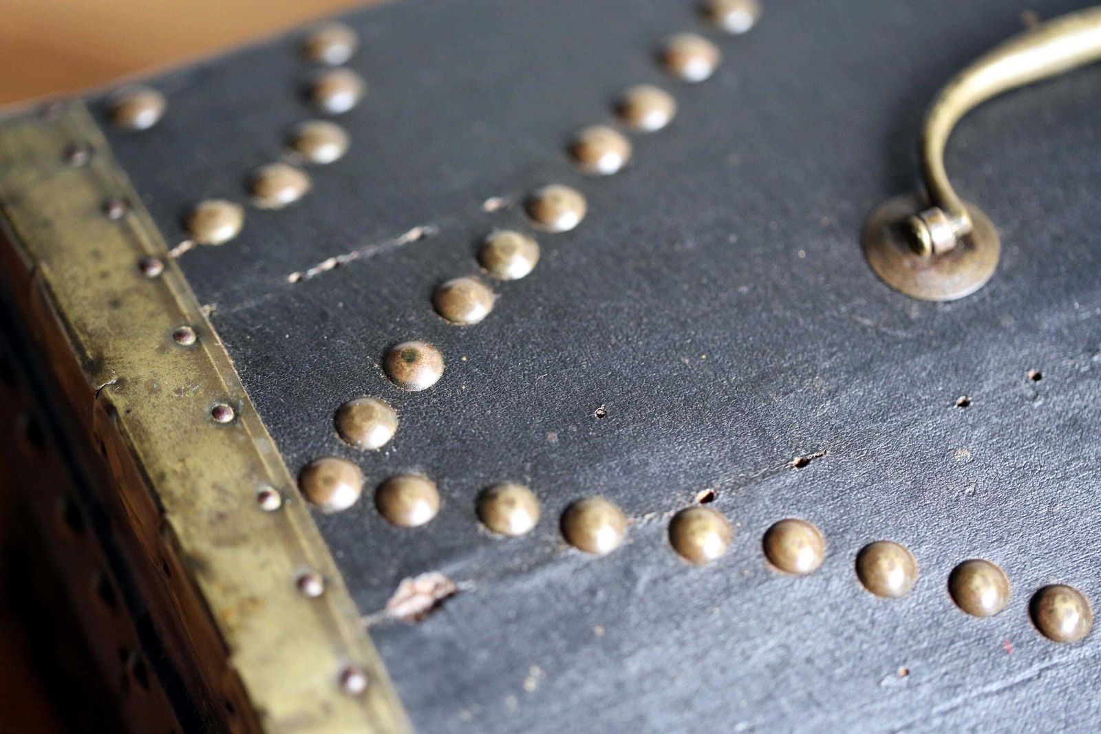 Antique Studded Chest Wooden Storage Black Domed Wedding Box photo buy