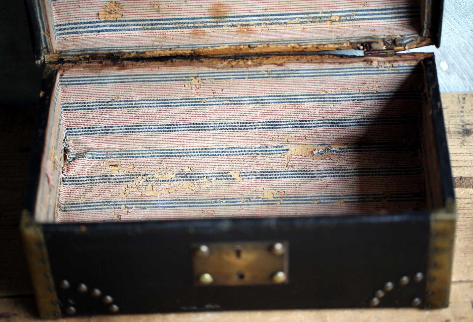 photo for sale Antique Studded Chest Wooden Storage Black Domed Wedding Box