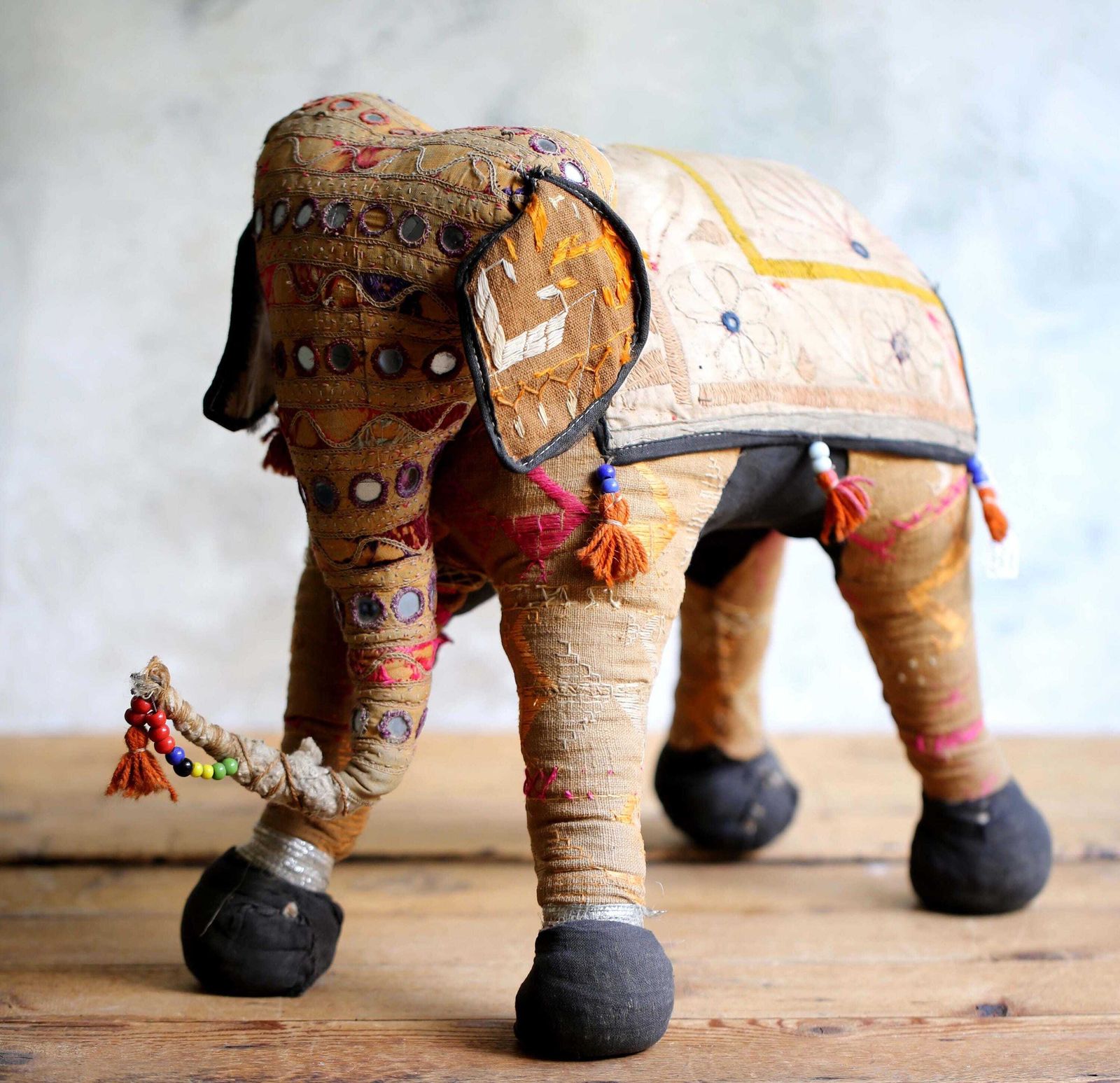photo for sale Large Antique Indian Stuffed Elephant Traditional Folk Art
