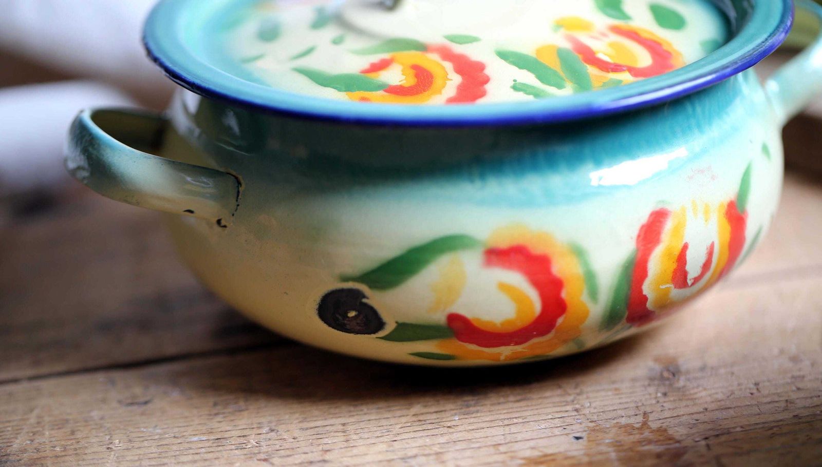 Antique French Enamelware Tureens Art Deco Floral Casserole Pans Set Of 4 photo vinterior