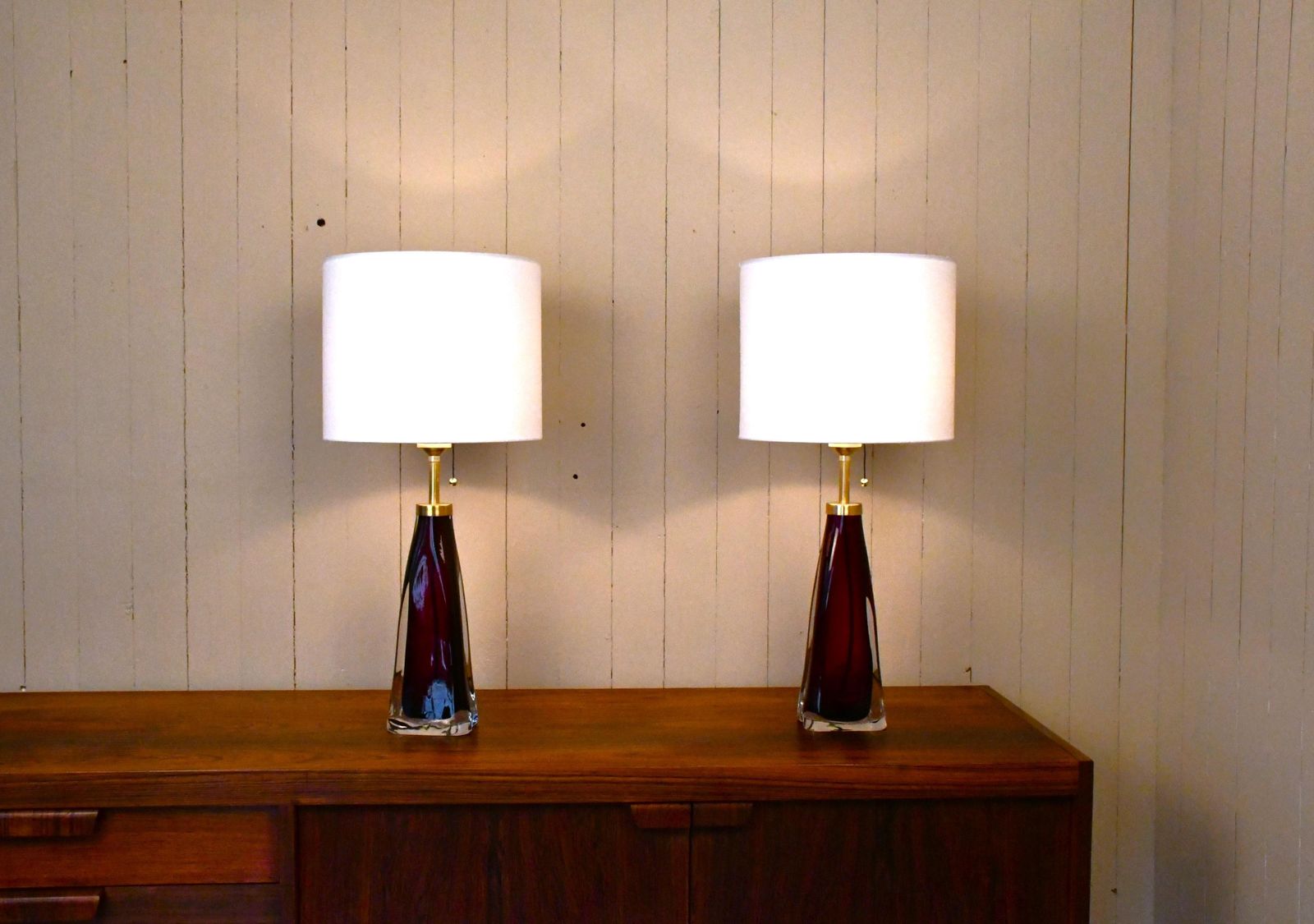 Large Swedish Ruby Red Art Glass Table Lamps By Carl Fagerlund For Orrefors, 1950s, Set Of 2 photo Lighting