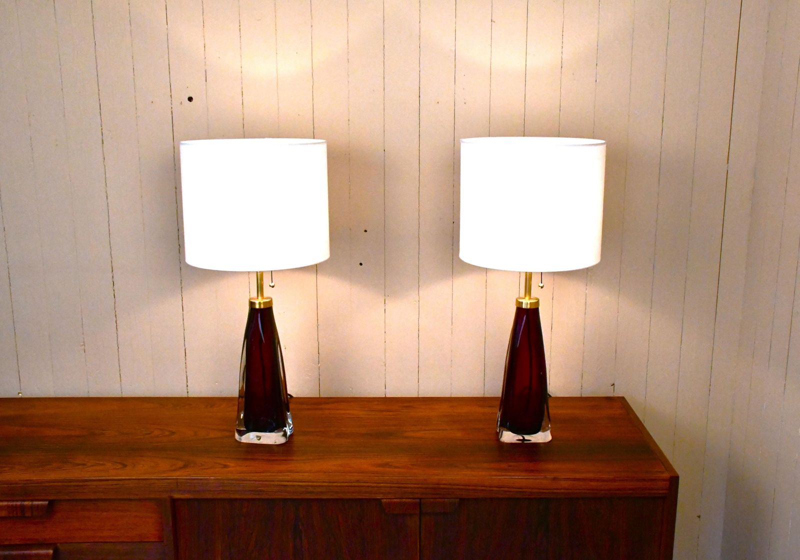 Large Swedish Ruby Red Art Glass Table Lamps By Carl Fagerlund For Orrefors, 1950s, Set Of 2 photo vintage