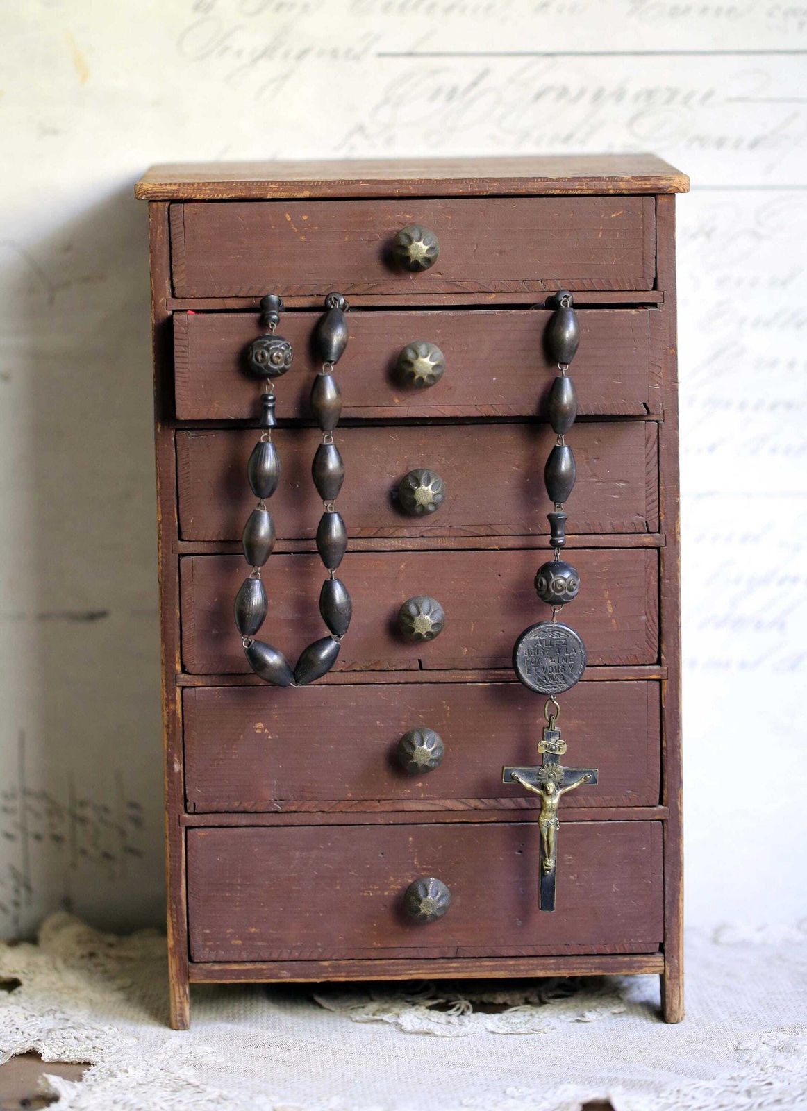 Antique Watchmakers Drawers Distressed Wooden Storage Chest Miniature Furniture photo furniture