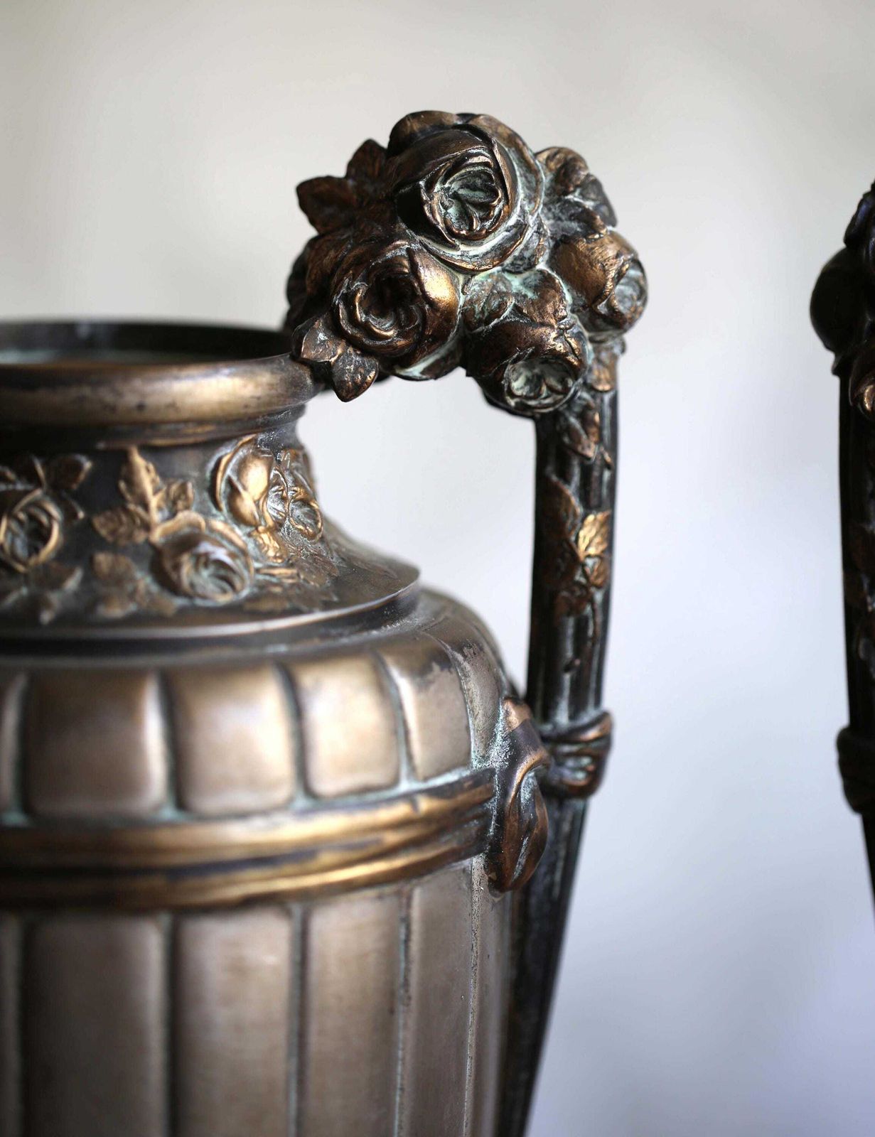 Pair Of Antique Mantle Urns Large Neo Classical Style Vases photo vinterior