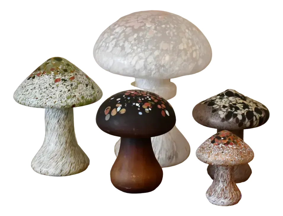 Art Glass Mushrooms By Monica Backström For Kosta, 1970s, Set Of 5