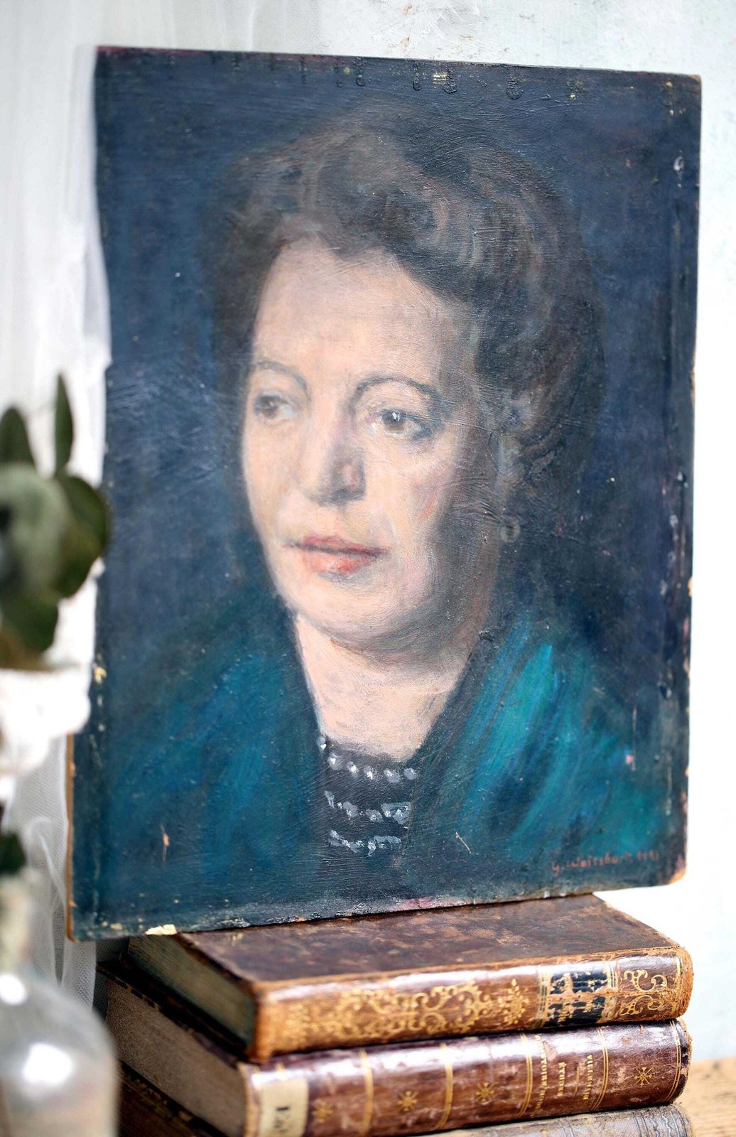 Original George Weissbort Portrait Painting Of A Woman In Blue Oil Paint photo 241.0