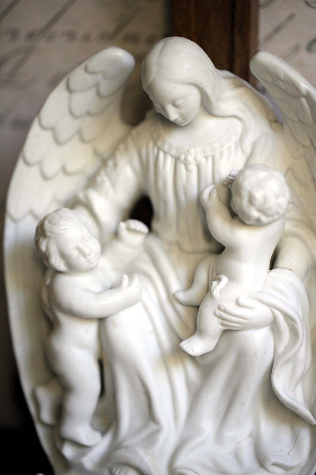 Antique French Porcelain Font Madonna & Jesus Christ Virgin Mary Benitier Statue Wall Hanging Religious Shrine photo vinterior