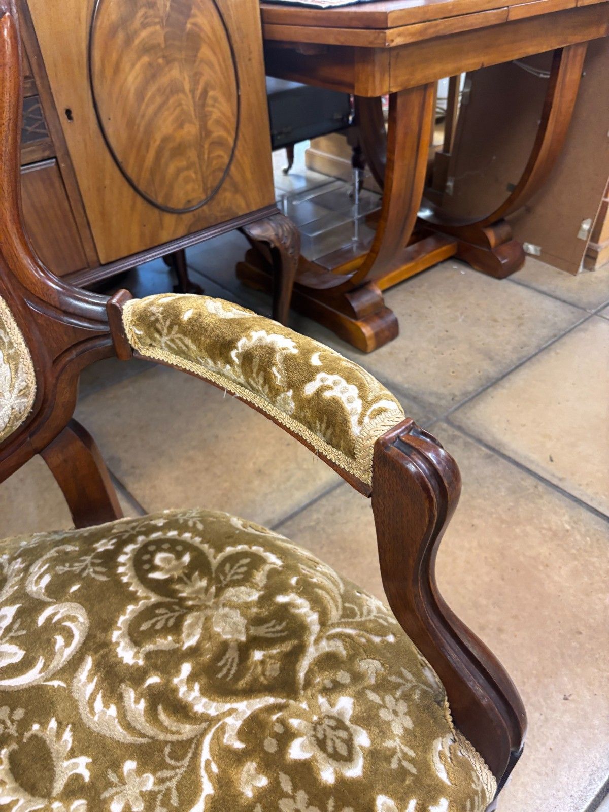Victorian Italian Style Mahogany Salon Chair With Upholstered Footstool photo vinterior