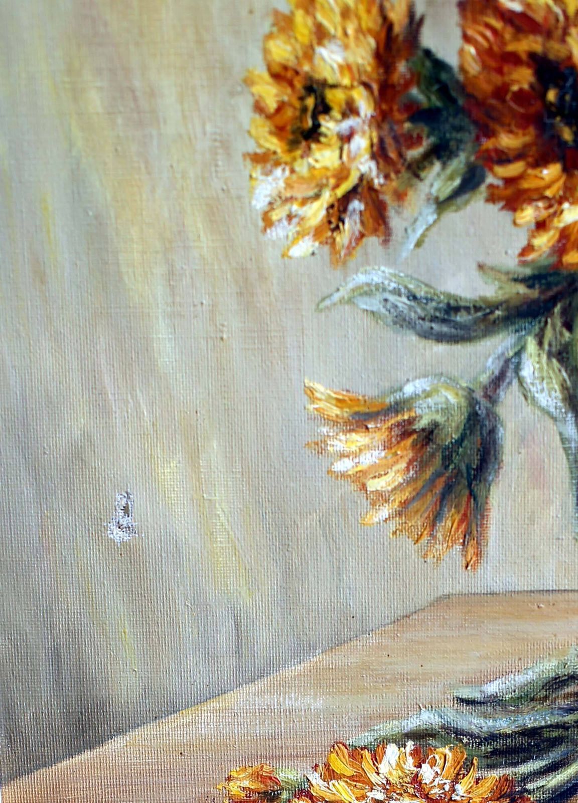 Large Chrysanthemums Oil Painting: French Impressionist Floral Still Life photo Art