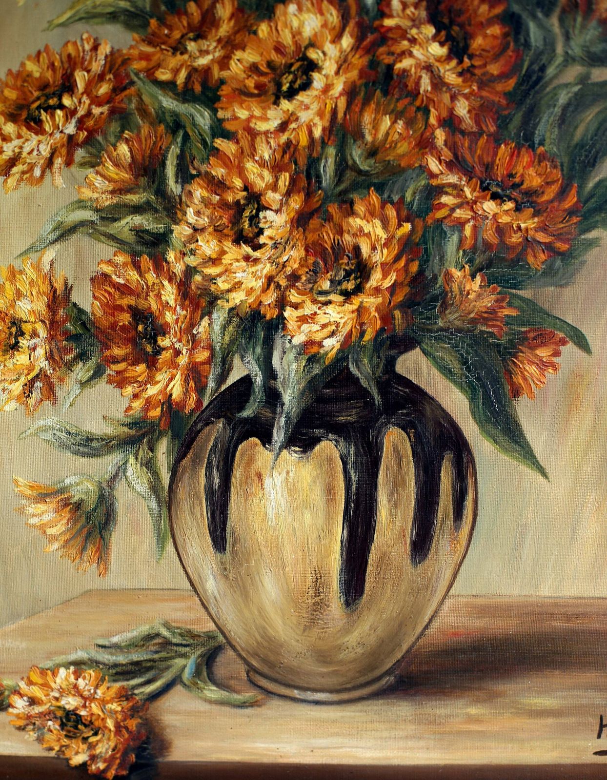 Large Chrysanthemums Oil Painting: French Impressionist Floral Still Life photo buy