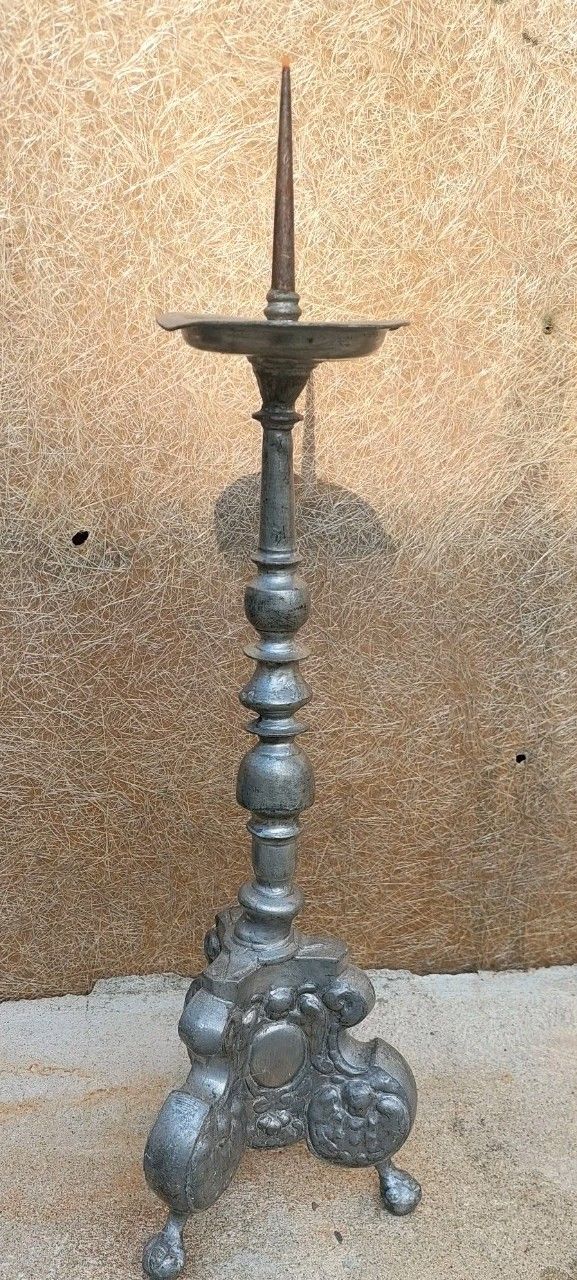 Antique Louis XIV Original Baroque Pewter Candlestick 17th/18th Century photo Home Decor