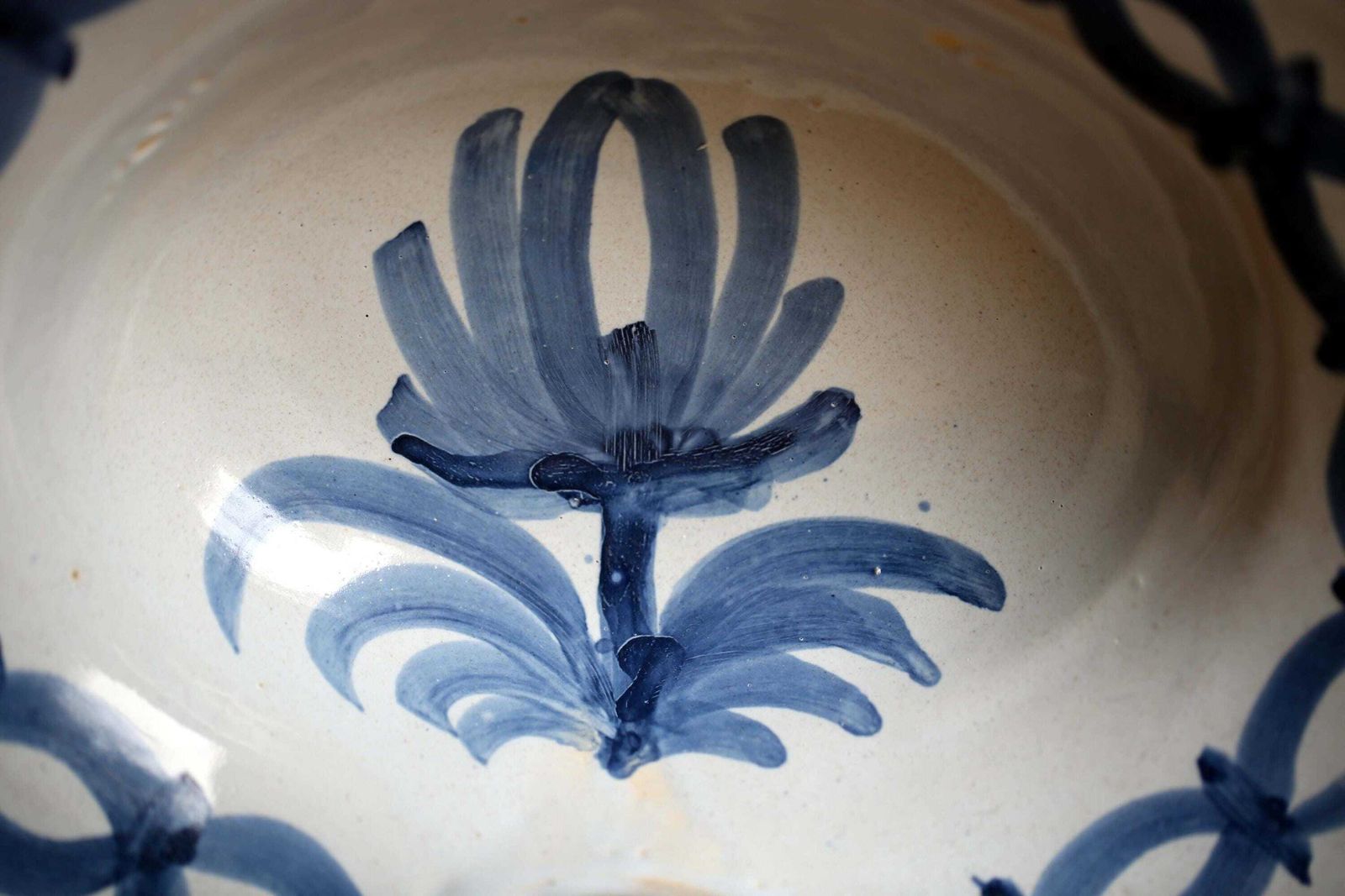 Antique French Shaving Dish Ceramic Barbers Beard Trimming Bowl Bathroom Blue And White Majolica photo furniture