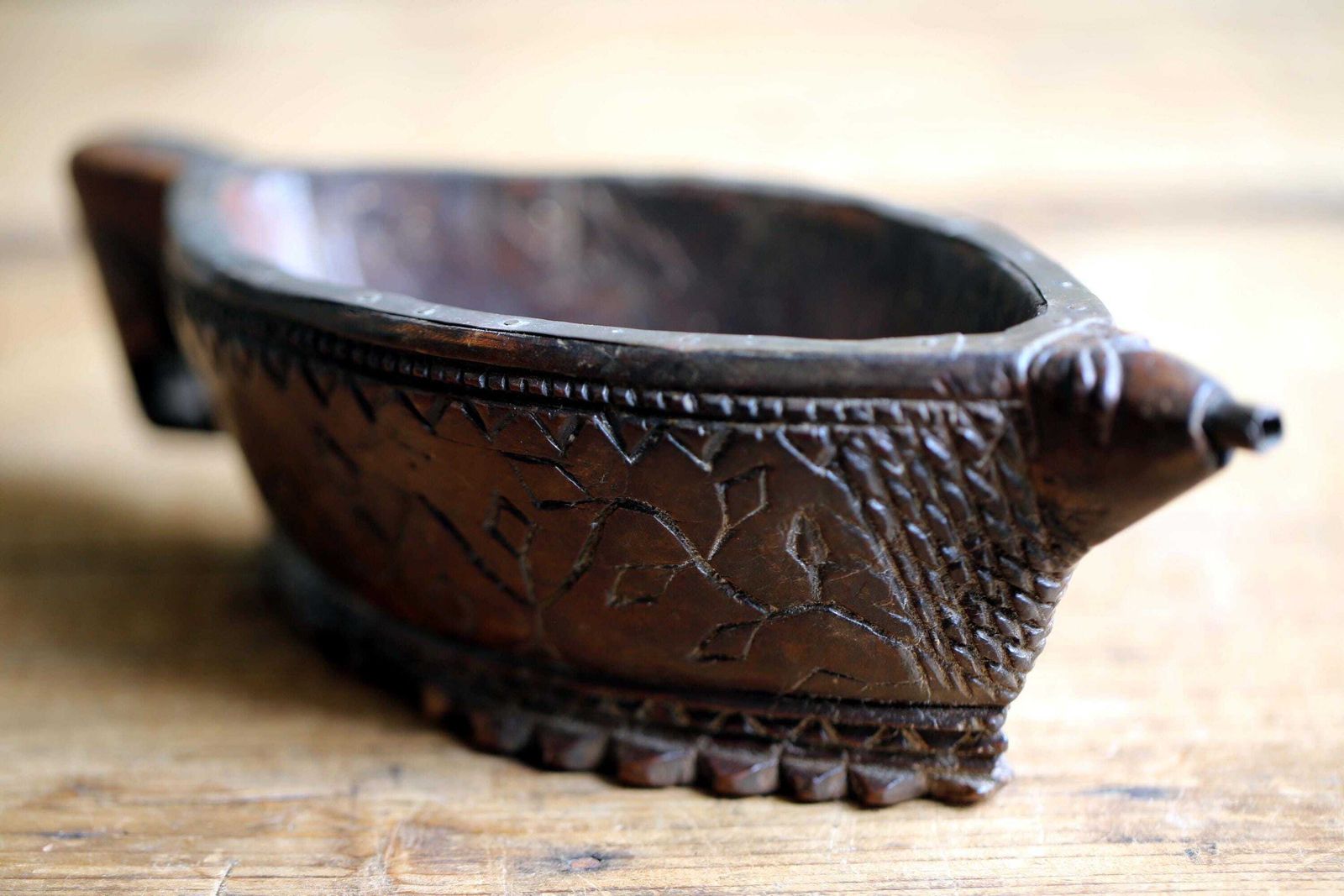 photo for sale Antique Kharal Wooden Elephant Head Mortar Primitive Carved Indian Apothecary Grinder Bowl