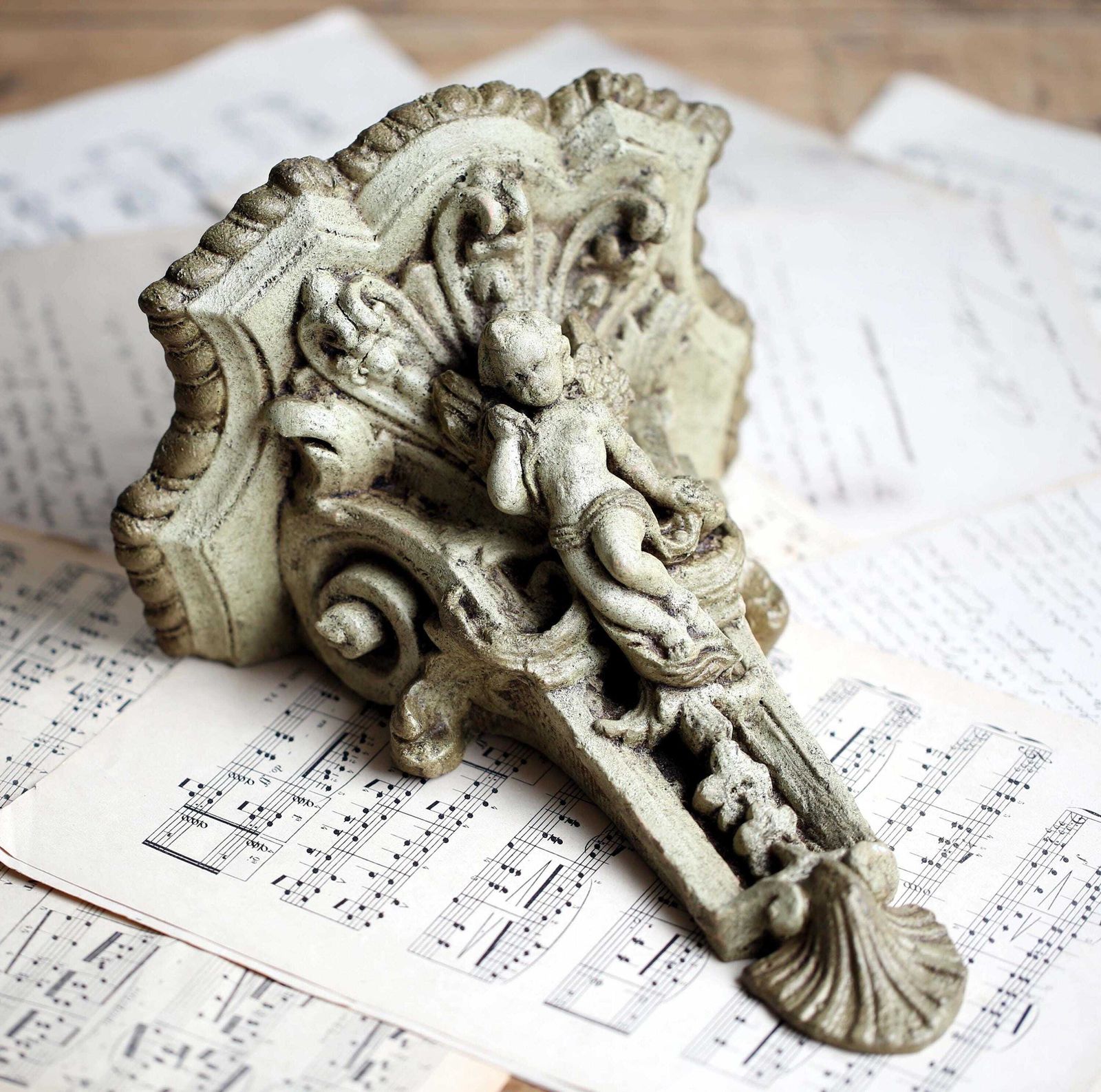Antique Cherub Corbel French Rococo Plinth Angel Putti Wall Sconce Architectural Salvage photo for sale