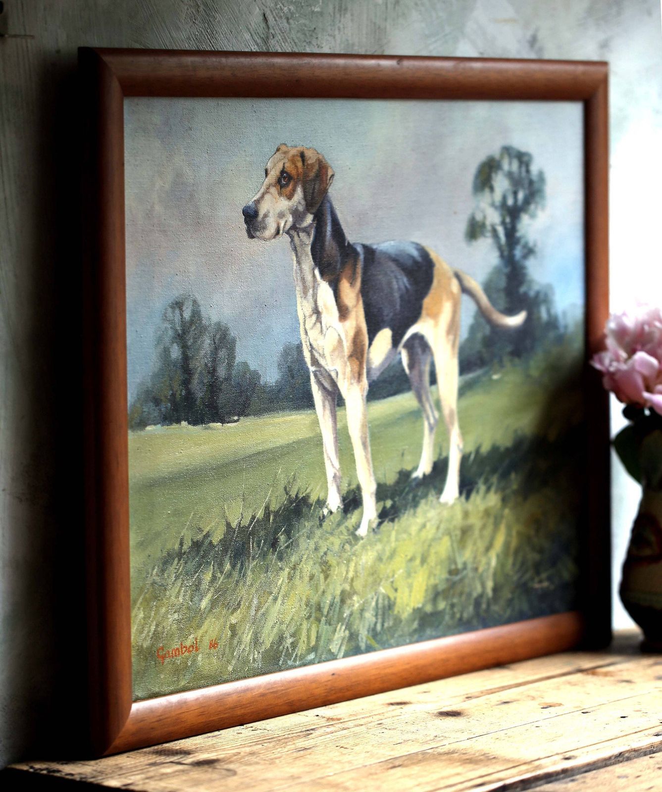 Original Andrew Haslen Oil Painting Beagle Framed Dog Wall Art photo Art