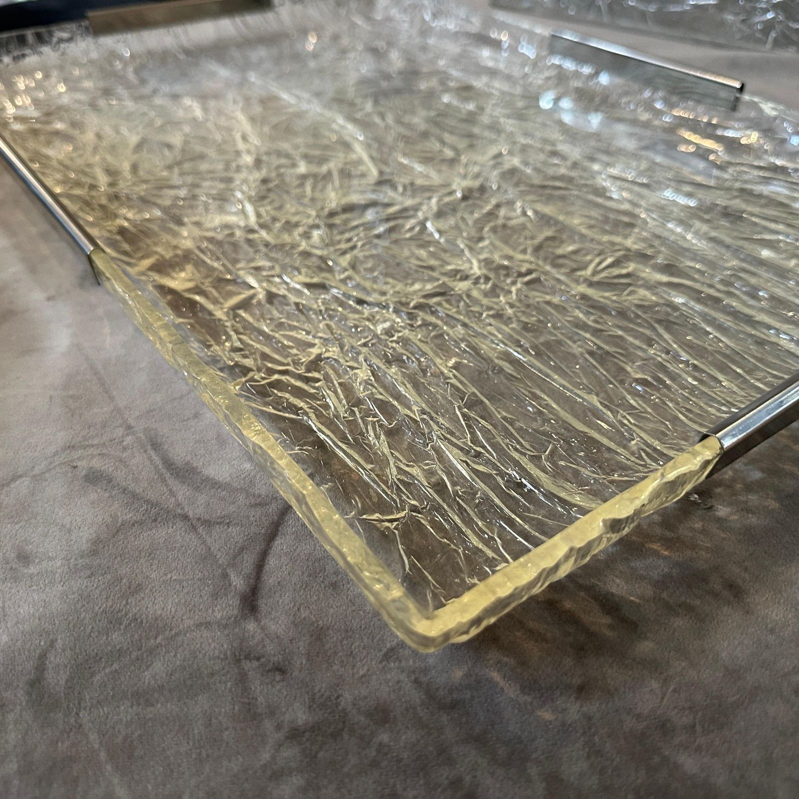 photo for sale 1980s Modernist Ice Lucite And Silver Plated Italian Tray By Ulderico Cavinato