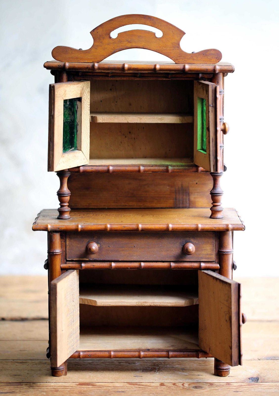 Antique Apprentice Piece Dresser Faux Bamboo Hutch Small Cabinet Miniature French Salesman Furniture photo vinterior