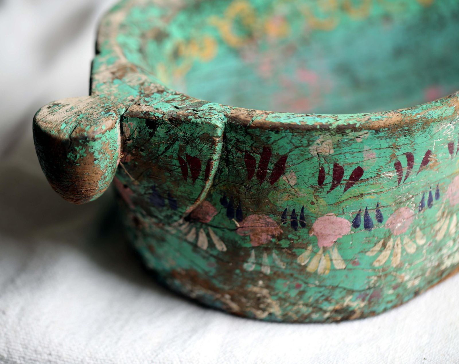 Antique Indian Folk Art Window Box: Hand Carved Floral Jardiniere photo buy