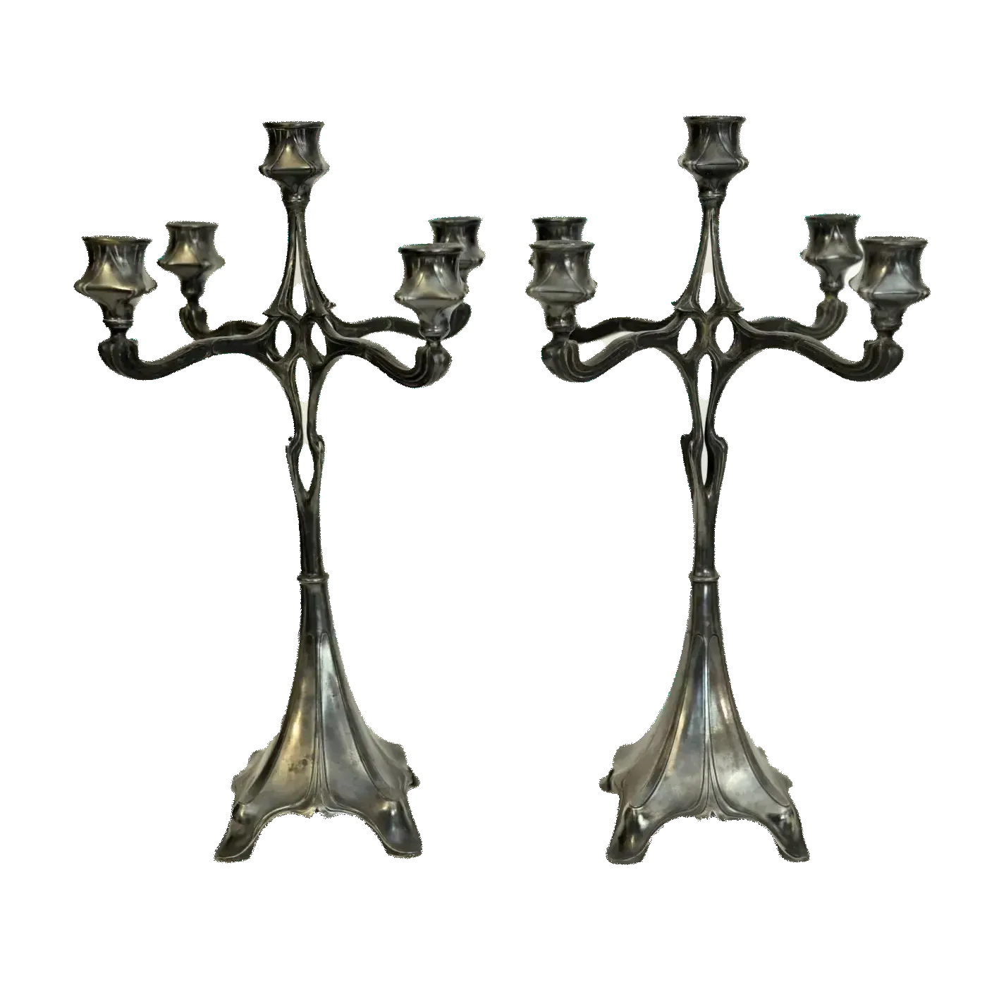 Large Art New German Silverplate Candelabras From Judgendstil, Set Of 2