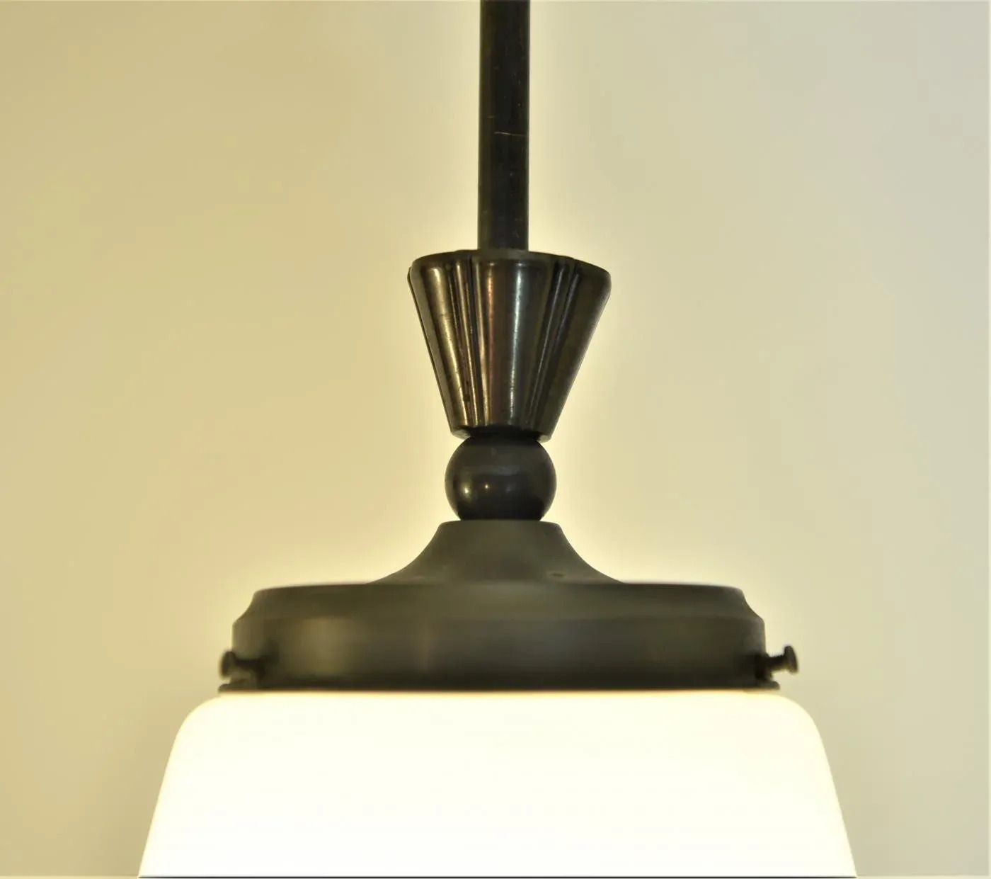 Swedish Grace Art Déco Copper And Hand Blown Glass Pendant Lamp, 1920s photo vinterior