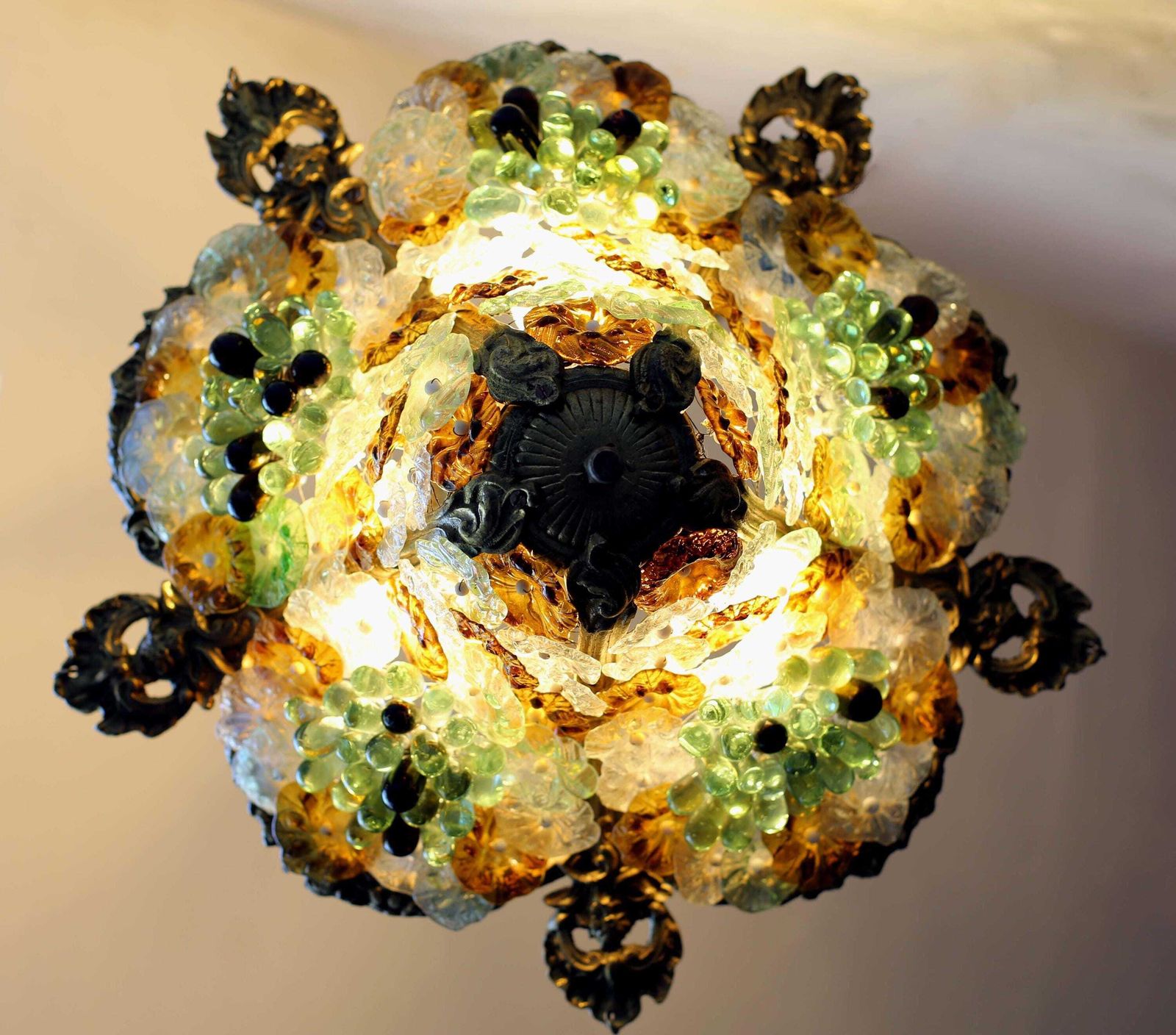 Antique Murano Glass Fruit Ceiling Light Flowers & Grapes Working Chandelier Plafonnier photo 1364.0