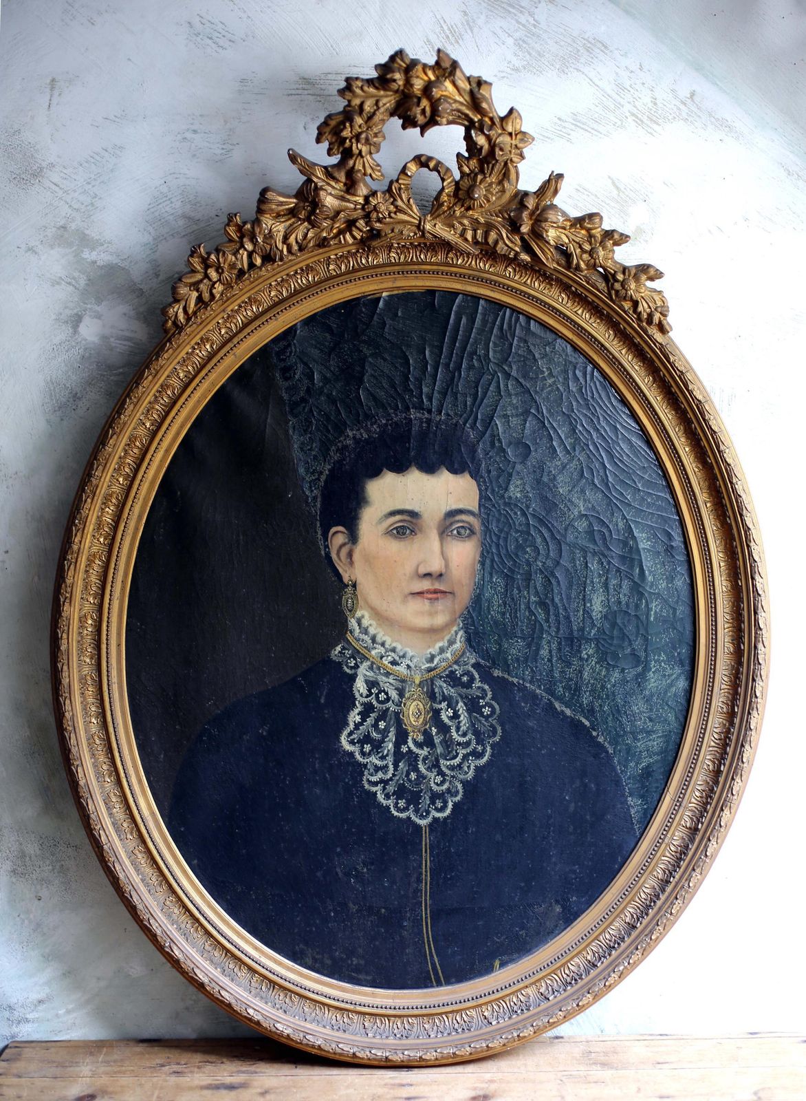 Large Antique Oil Painting Of A Woman French Framed Portrait Of A Lady Rococo Style