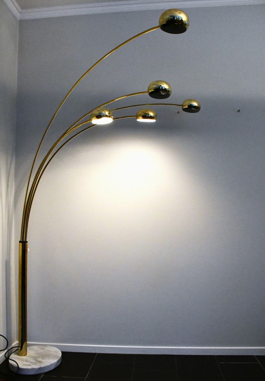 Vintage Swedish Five Arm Brass And Marble Base Floor Lamp, 1980s photo furniture