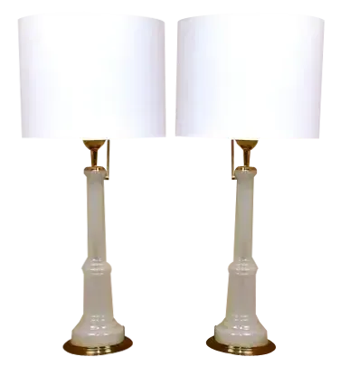 Large Swedish Glass And Brass Table Lamps By Josef Frank For Firma Svenskt Tenn, 1940s, Set Of 2