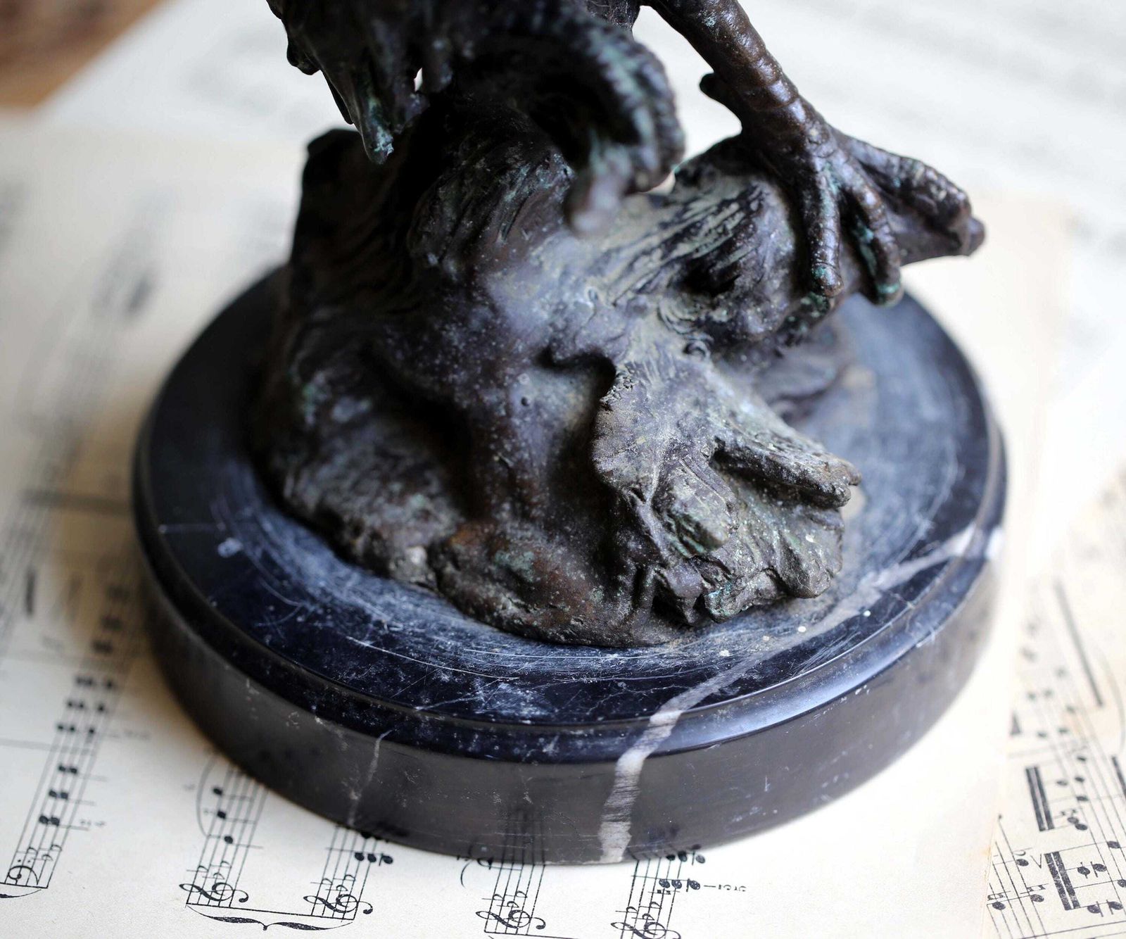 photo furniture Antique Bronze Cockerel Statue French Rooster Figurine With Marble Base Art Nouveau