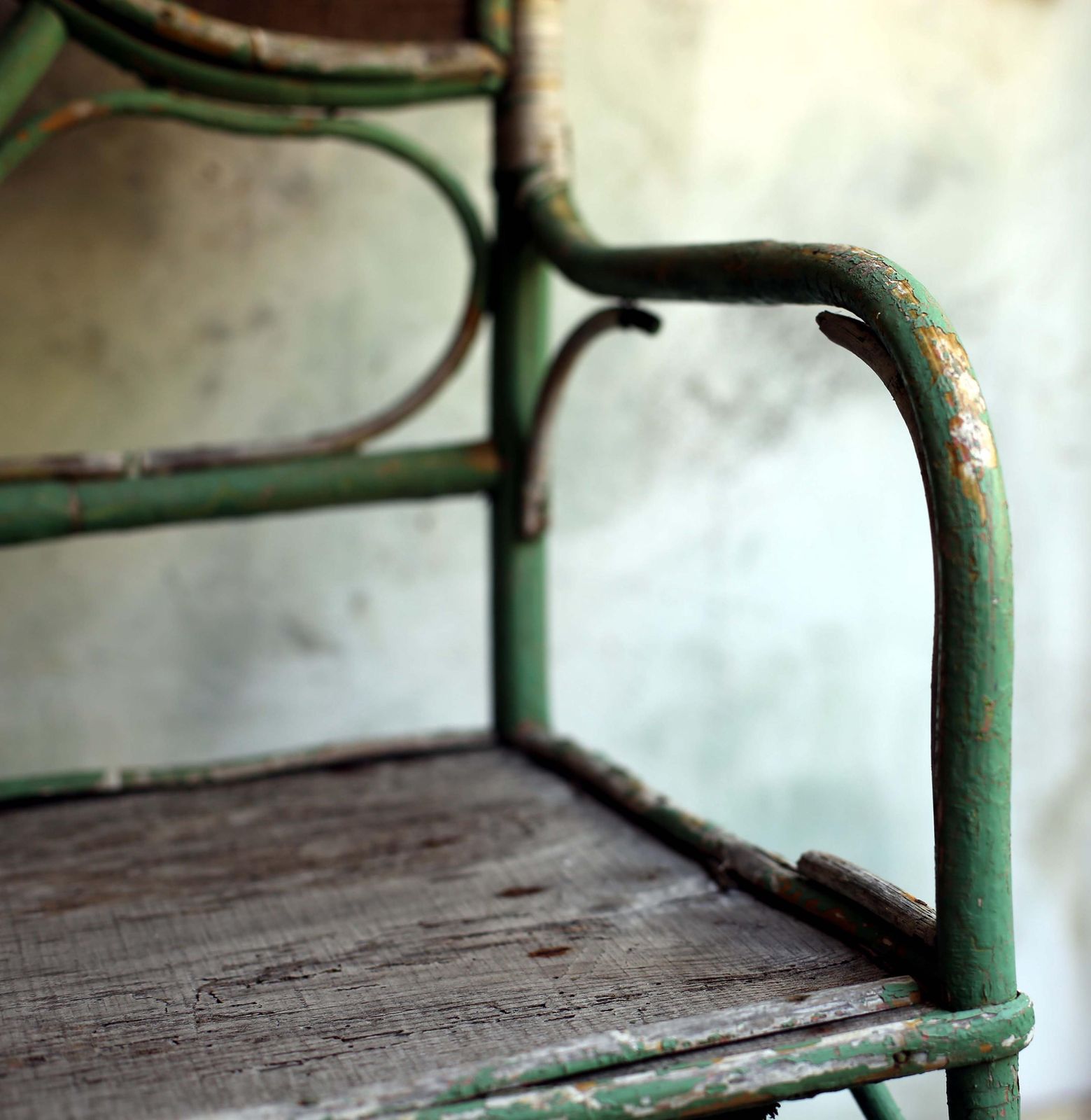 Antique Child Bench Small Bentwood Seat Children Chippy Green French Garden Chair photo vintage