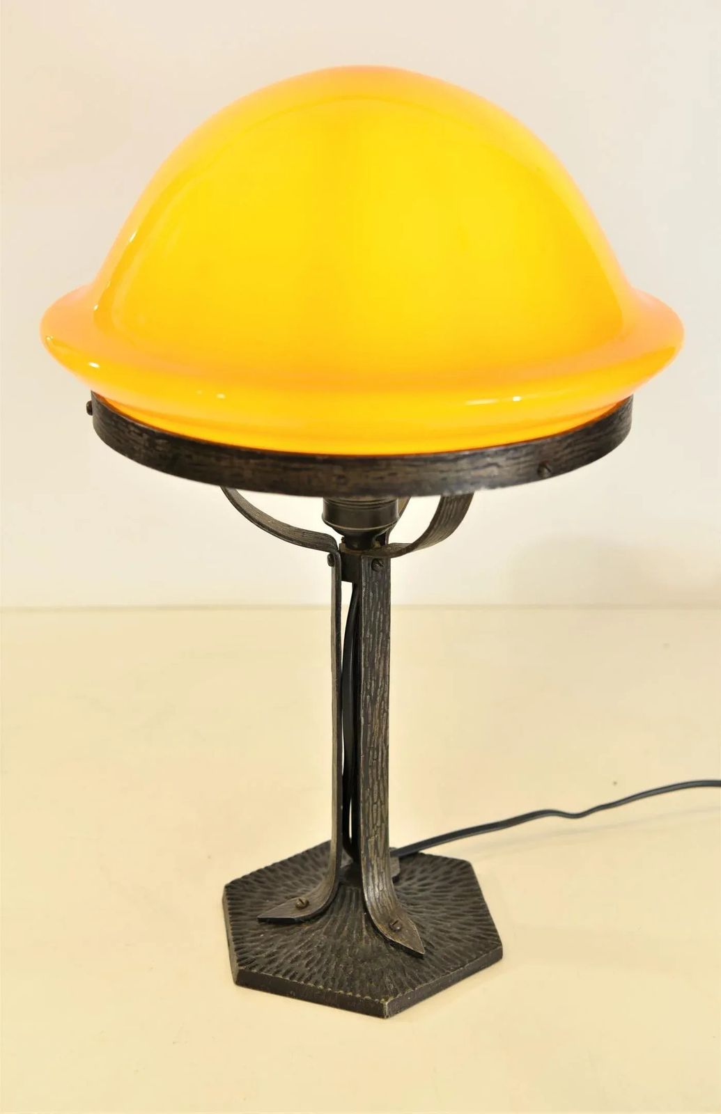 Art Nouveau Wrought Iron And Glass Table Lamp From Jugendstil, Sweden, 1920s photo furniture