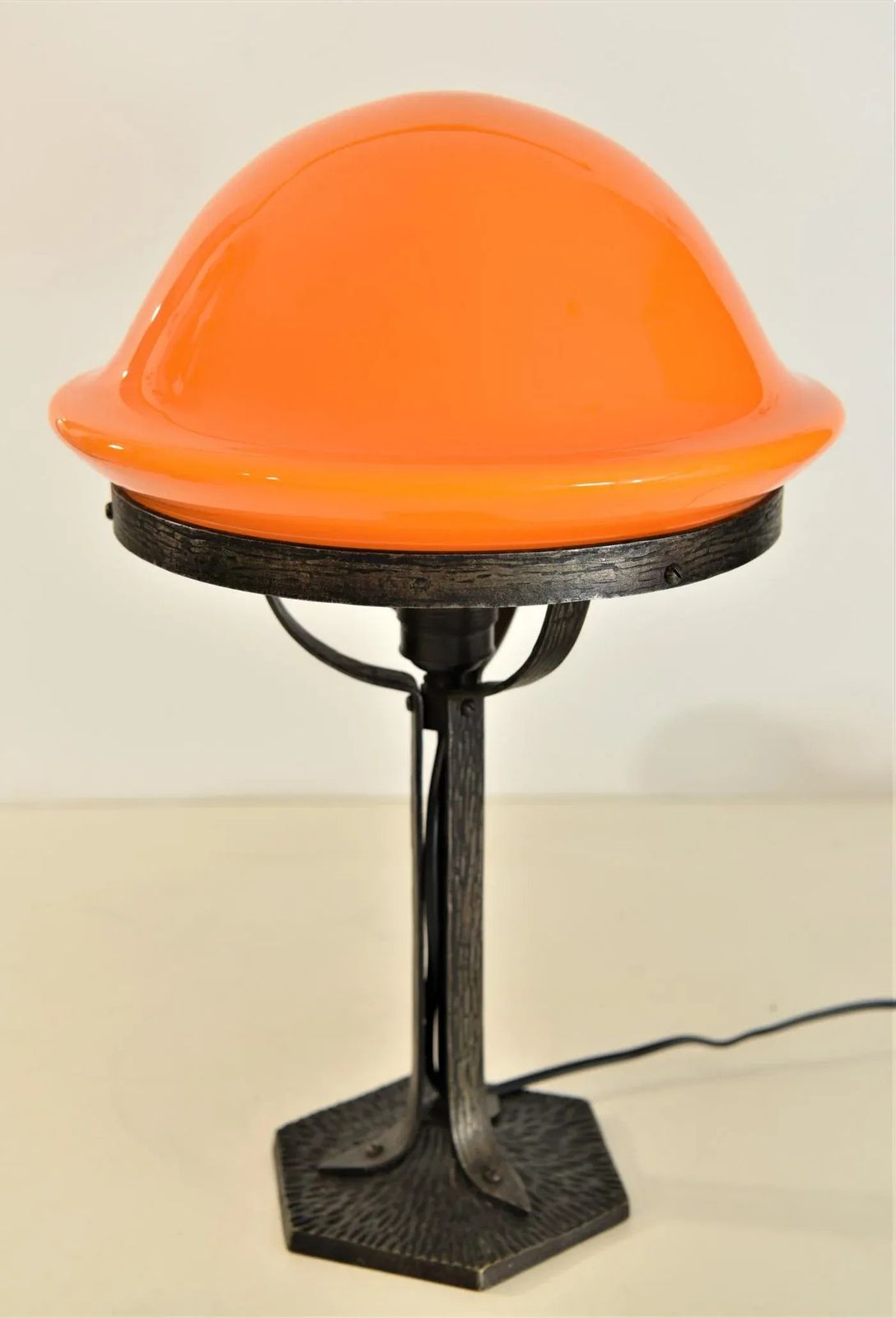 Art Nouveau Wrought Iron And Glass Table Lamp From Jugendstil, Sweden, 1920s photo Lighting
