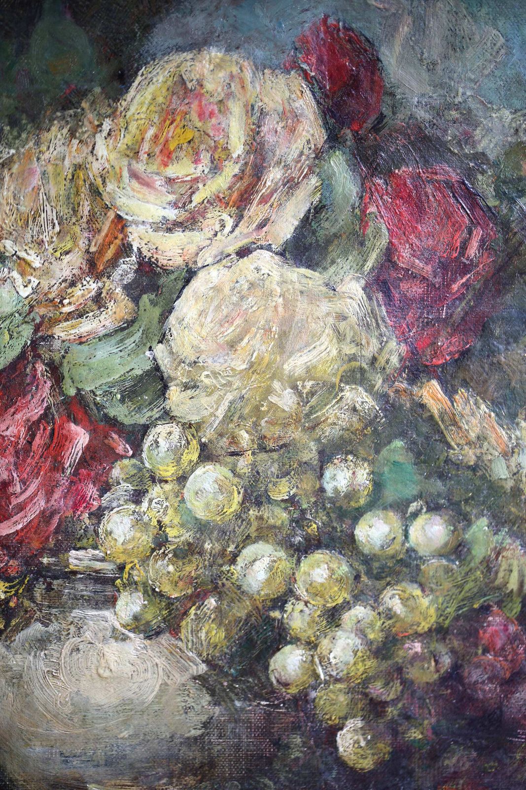 Antique Floral Oil Painting: Georges Jeannin French Still Life, Roses, Framed Canvas Art photo vinterior
