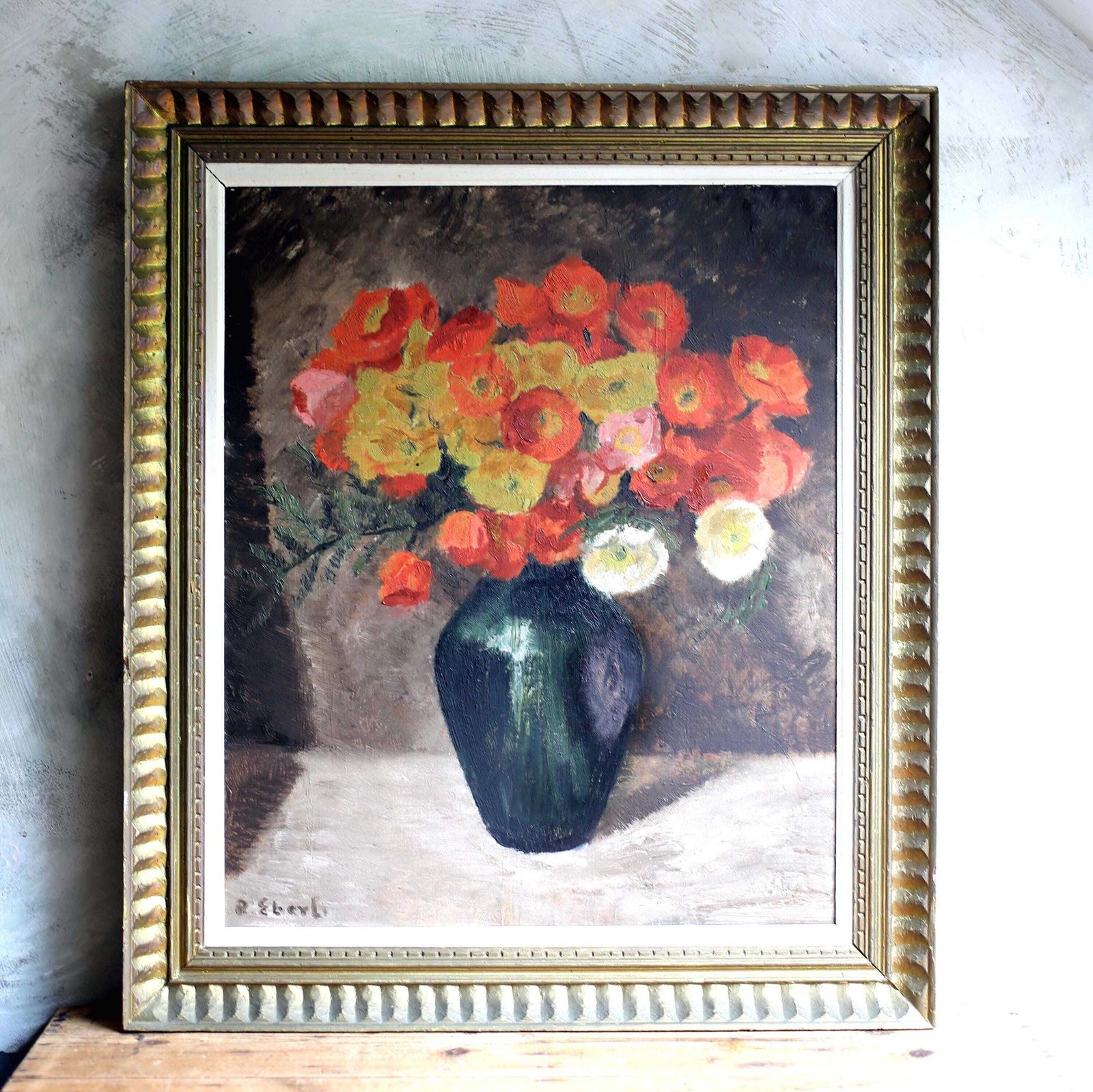 Floral Oil Painting Antique Canvas Art Flowers Large Framed Still Life