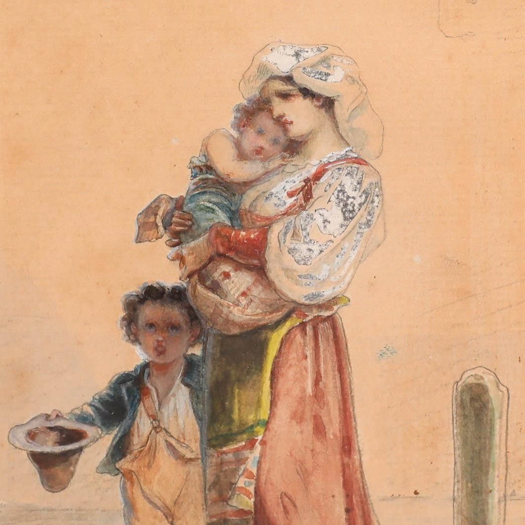 Léopold De Moulignon (1821 1897) 1879 Watercolour, Peasant Family photo 195.0