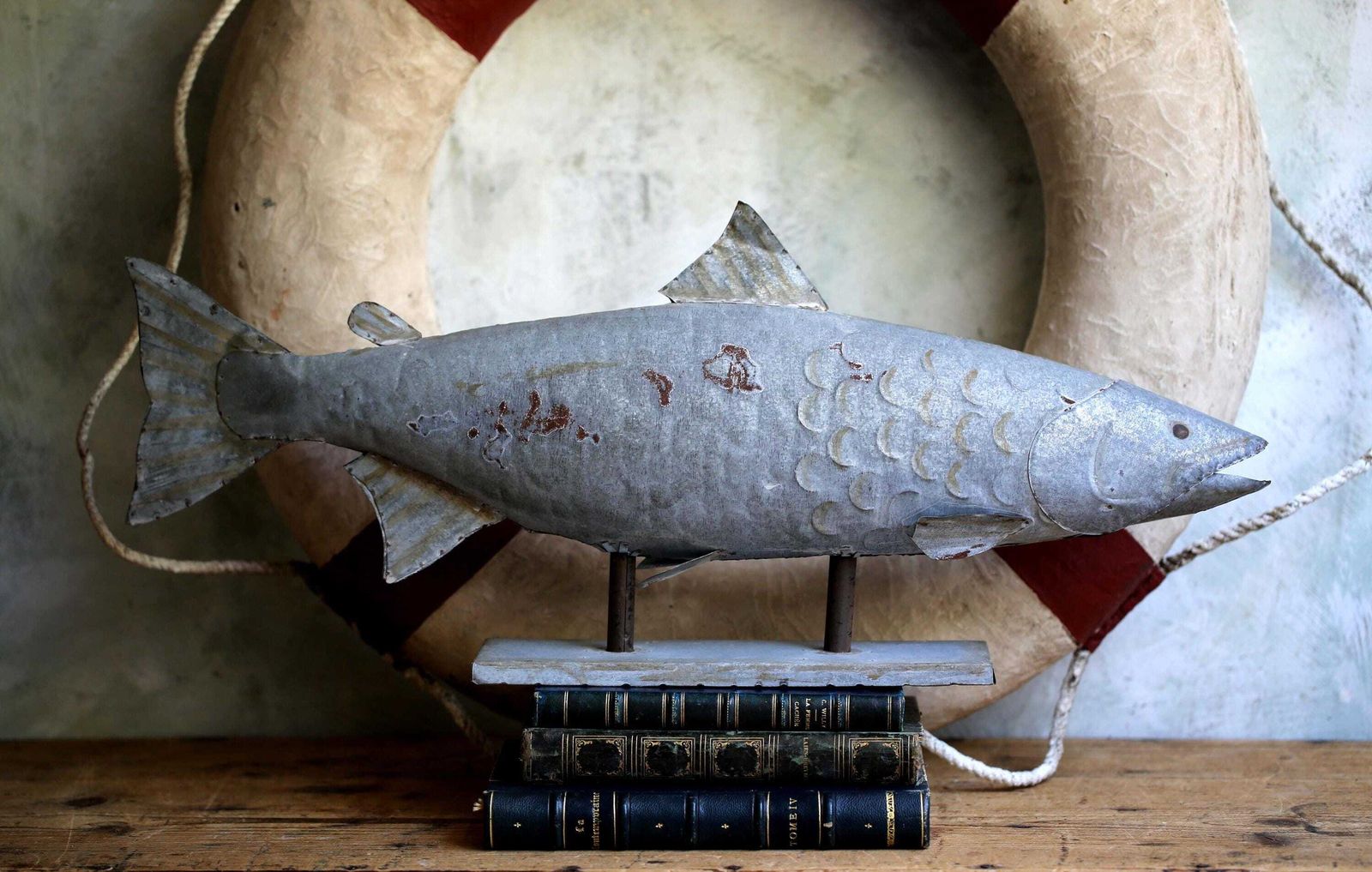 Large Zinc Fish Vintage Metal Model Art Statue With Stand photo Art