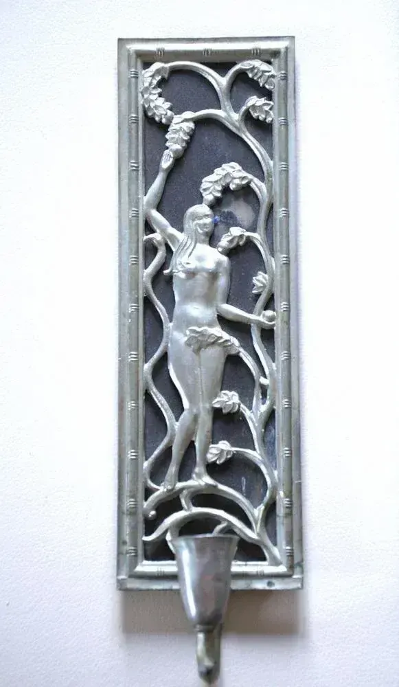 Swedish Grace Period Mirror And Candleholder Sconces In Pewter By David Wretling, 1920s, Set Of 3 photo vinterior