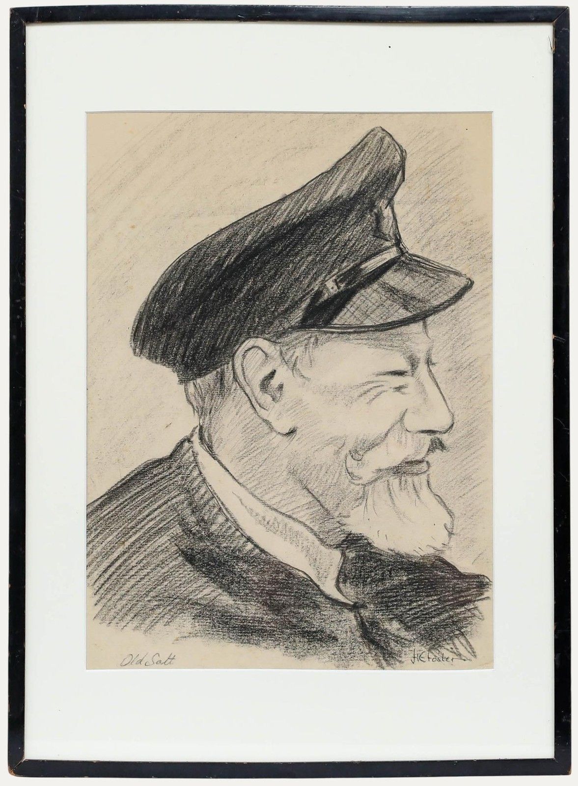 H.E. Foster Early 20th Century Charcoal Drawing, Old Scott