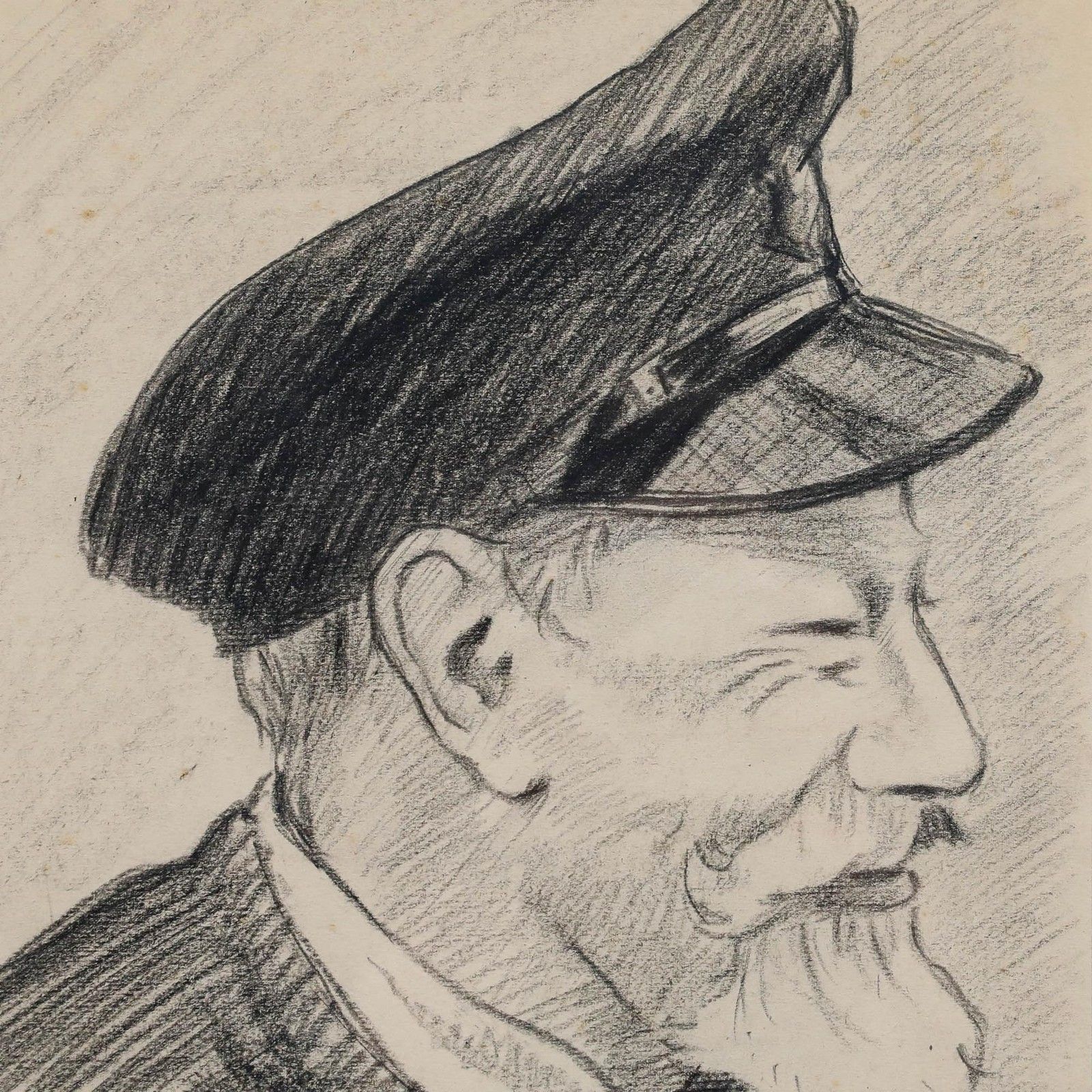 H.E. Foster Early 20th Century Charcoal Drawing, Old Scott photo Art