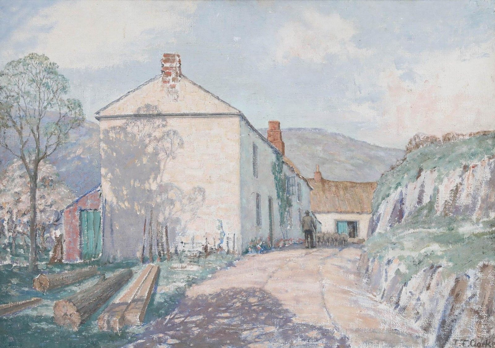 Thomas Flowerday Clarke (1877 1953) Oil, An Early Morning In Spring, Coombe photo furniture