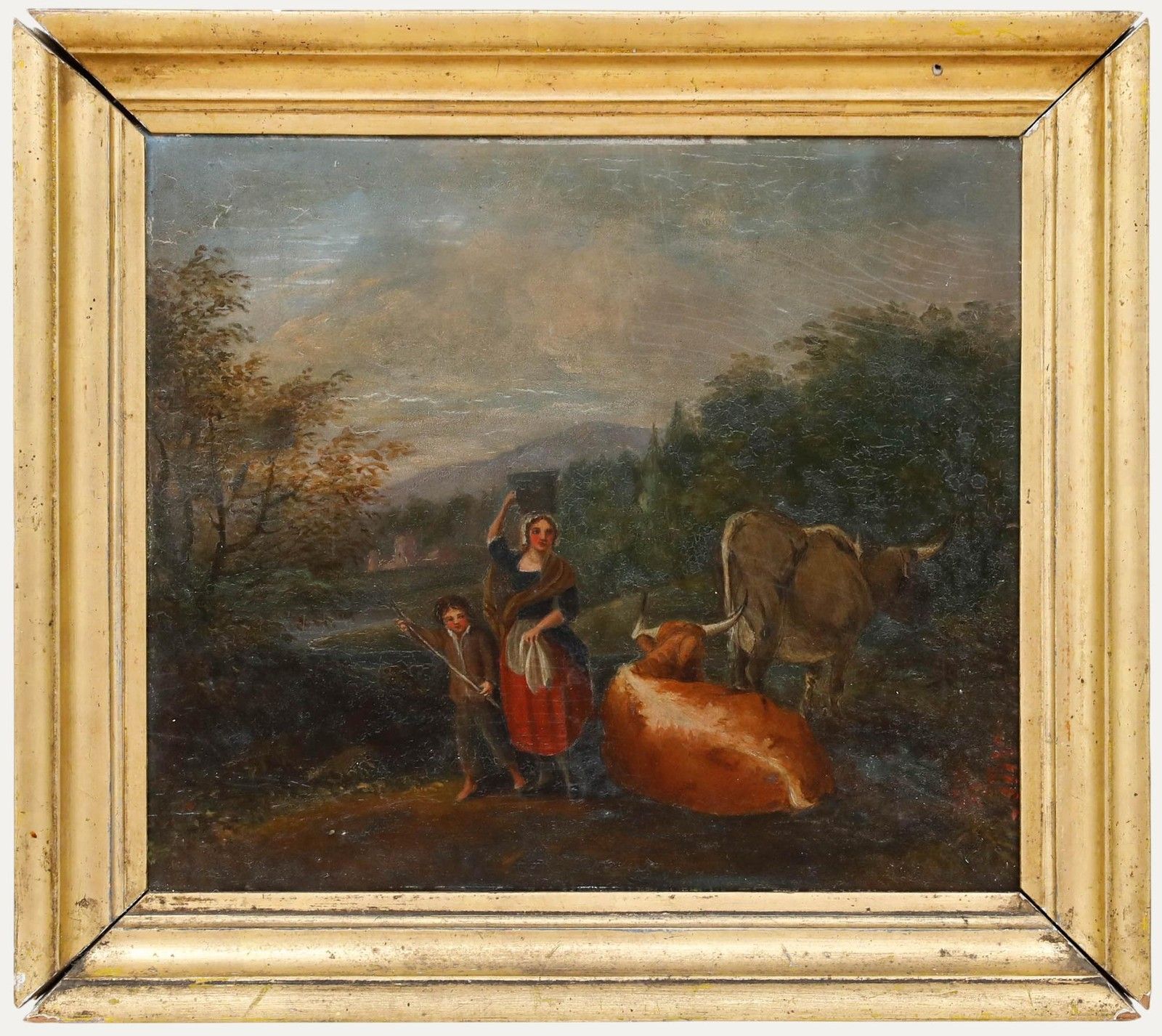 English School 19th Century Oil Tending To The Cows