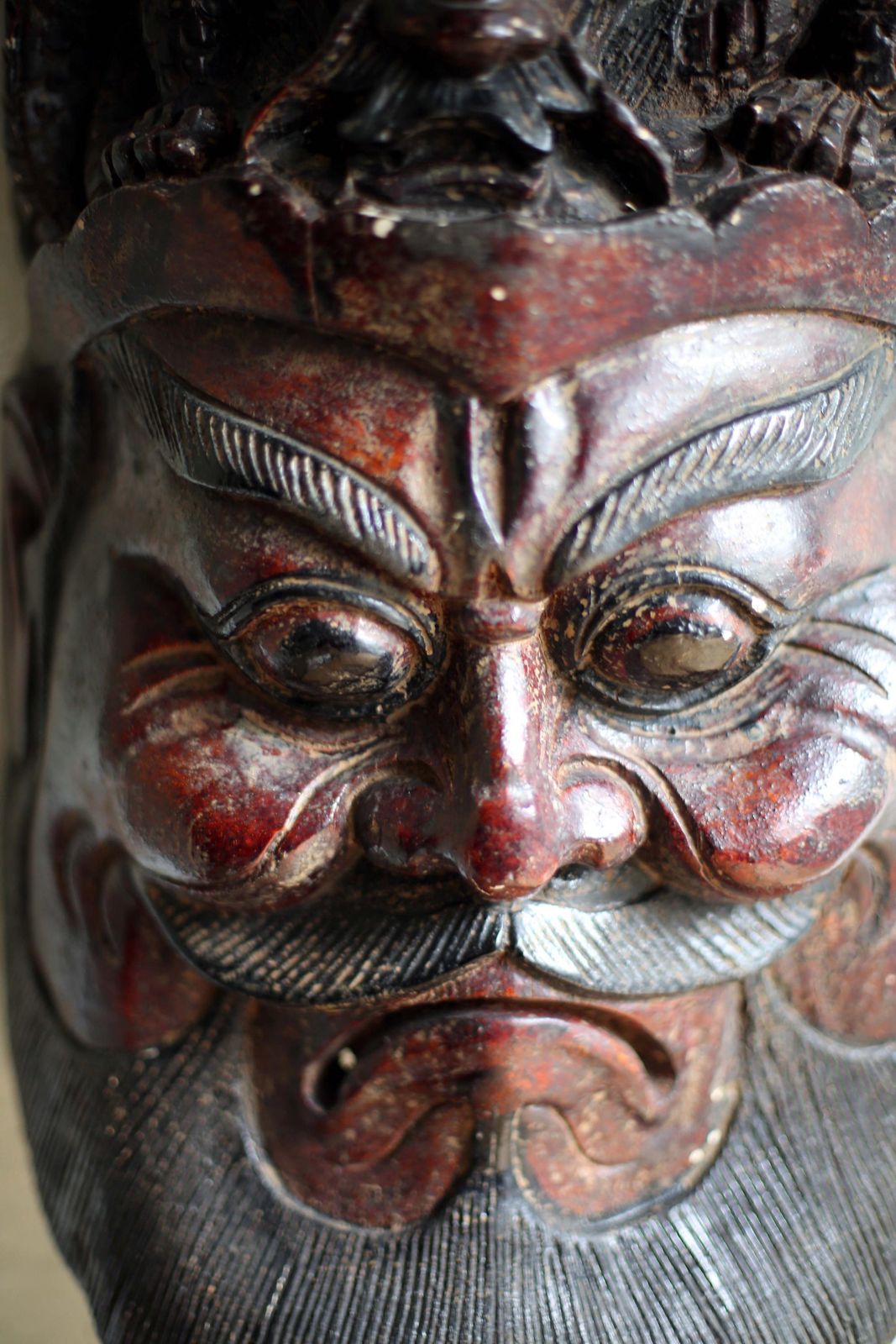 Huge Antique Wooden Mask Thai Bearded Man Face Folk Art Wall Hanging photo buy