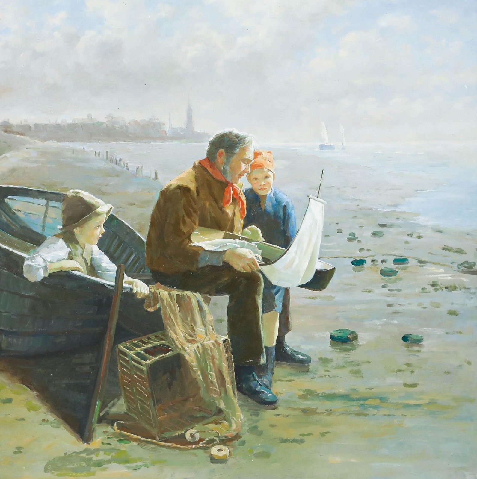 Manner Of Stanhope Forbes  20th Century Oil, Preparing To Sail photo furniture